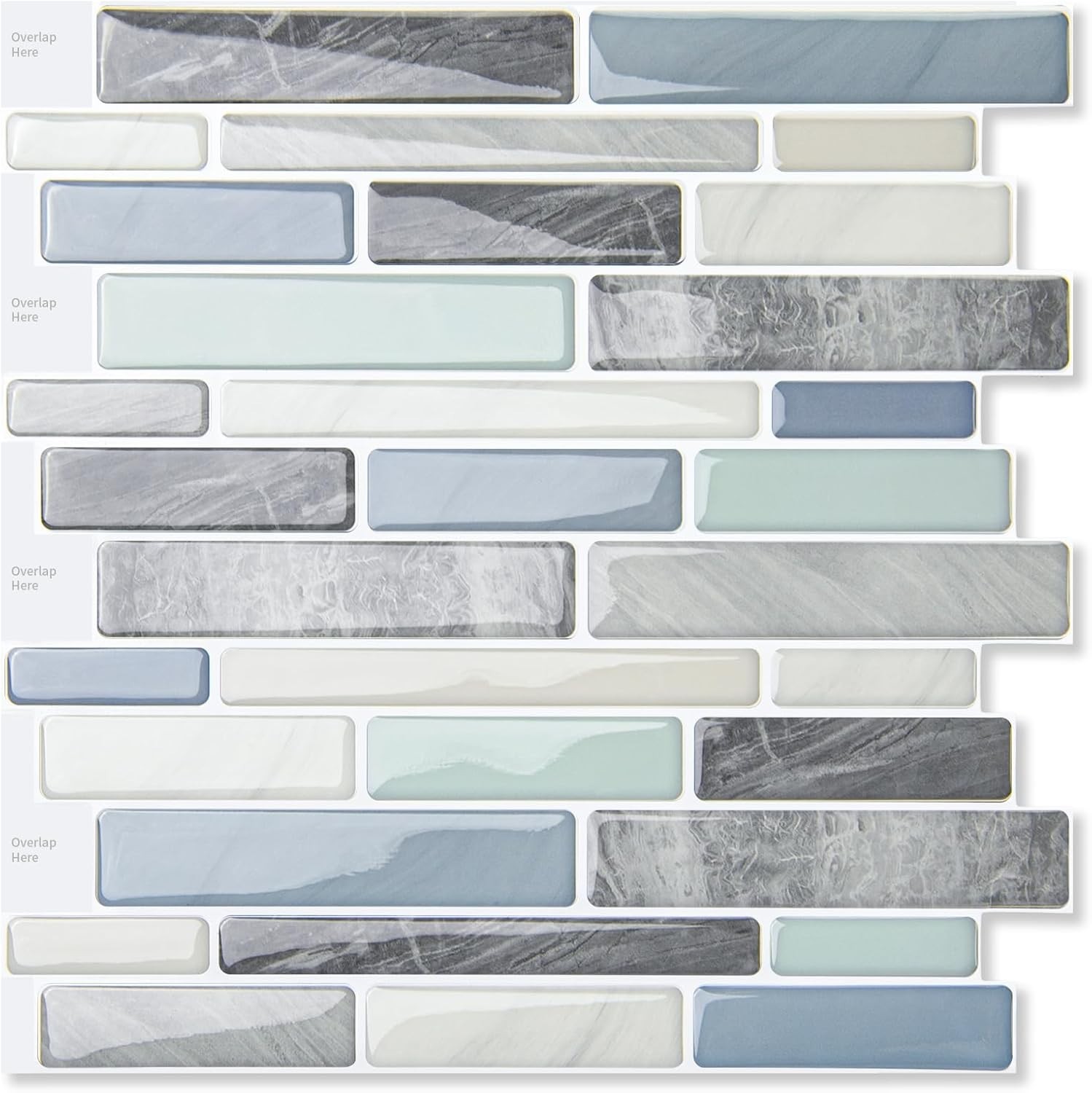 Blue/ Green Pastel Peel and Stick Backsplash 12x12in Heavy-Duty (Pack of 10)