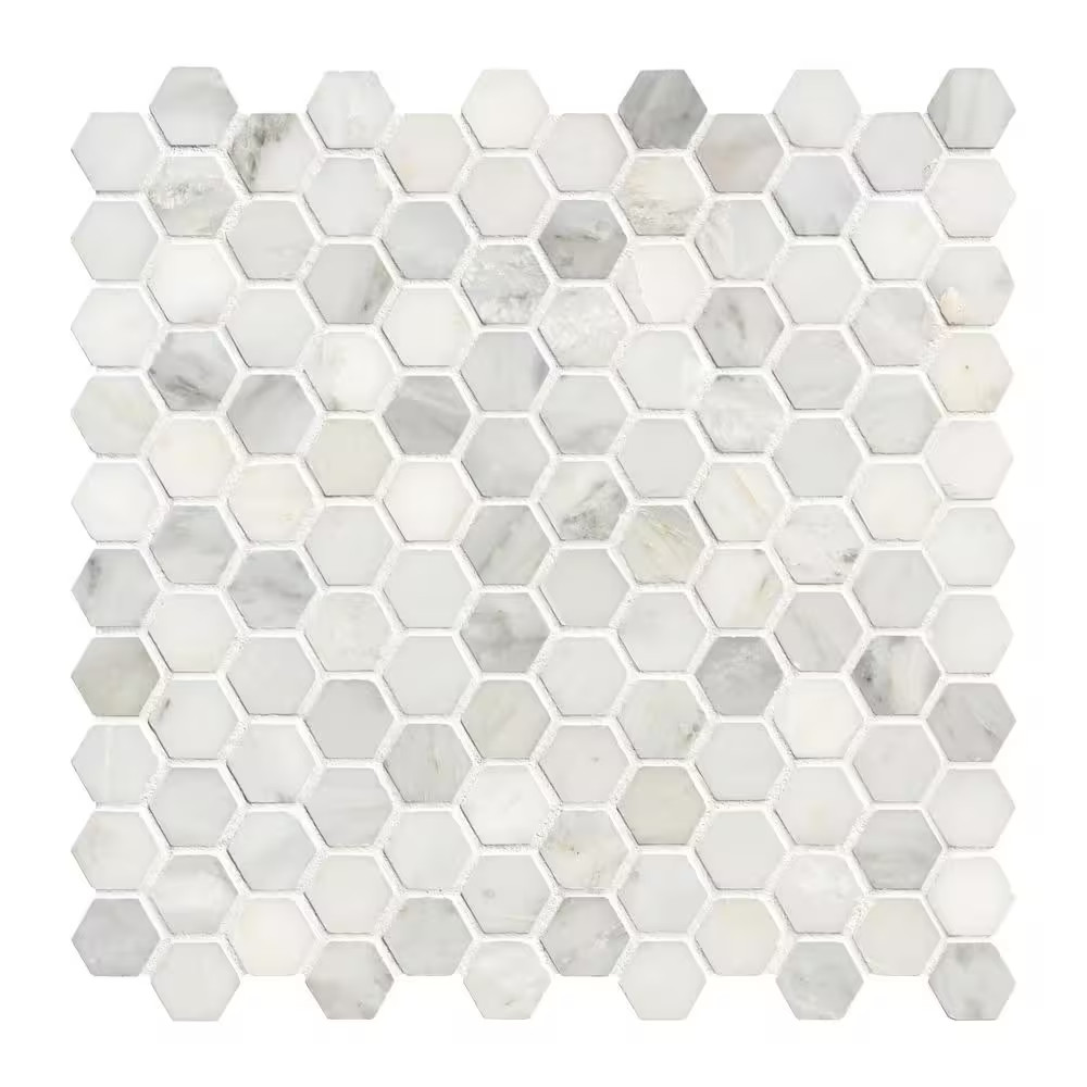 Greecian White 12 X 12 In. X10 Mm Honed Marble Hexagon Mosaic White Classic Patt
