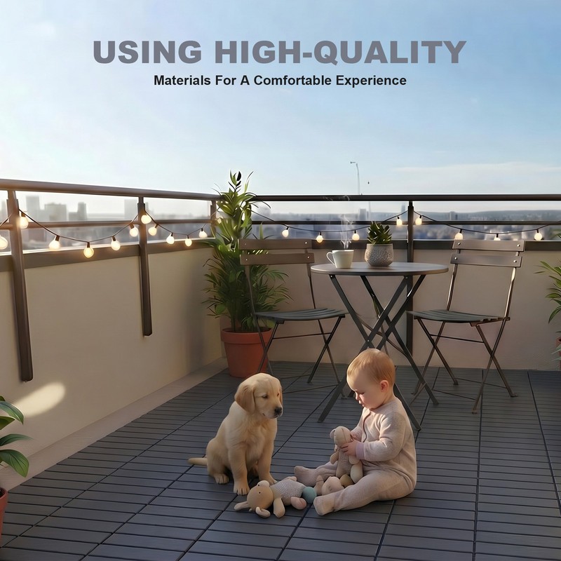 25/50/75PCS Deck Tiles Wood Flooring Interlock For Balcony Patio Outdoor 12″X12″