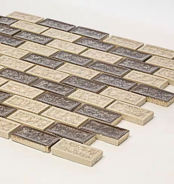 Hazelnut Butter Crackle Cream Interlocking Glossy Ceramic/Glass Wall Mosaic Tile