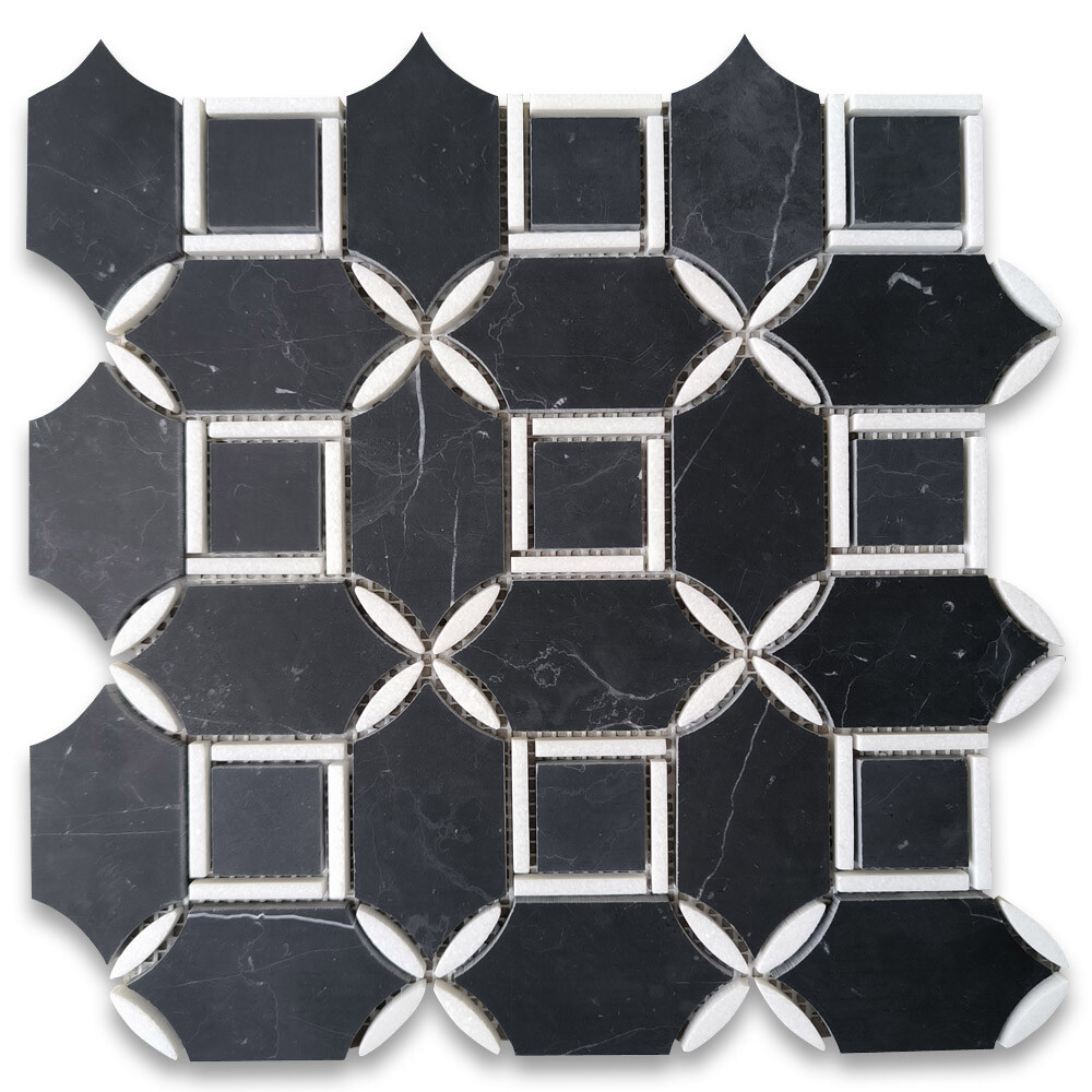 N9K5XH Nero Marquina Black Marble Geometric Flower Star Grid Marble Honed
