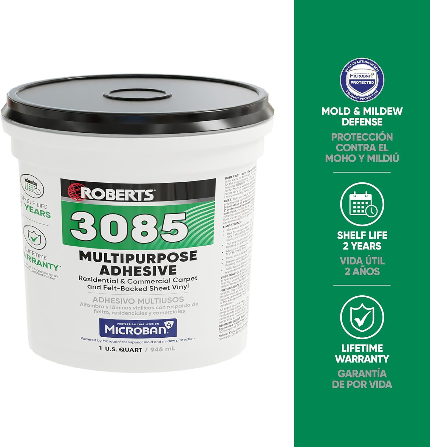 Roberts 3085-0 Multipurpose Carpet and Felt Back Vinyl Adhesive, 1 Quart, Beige