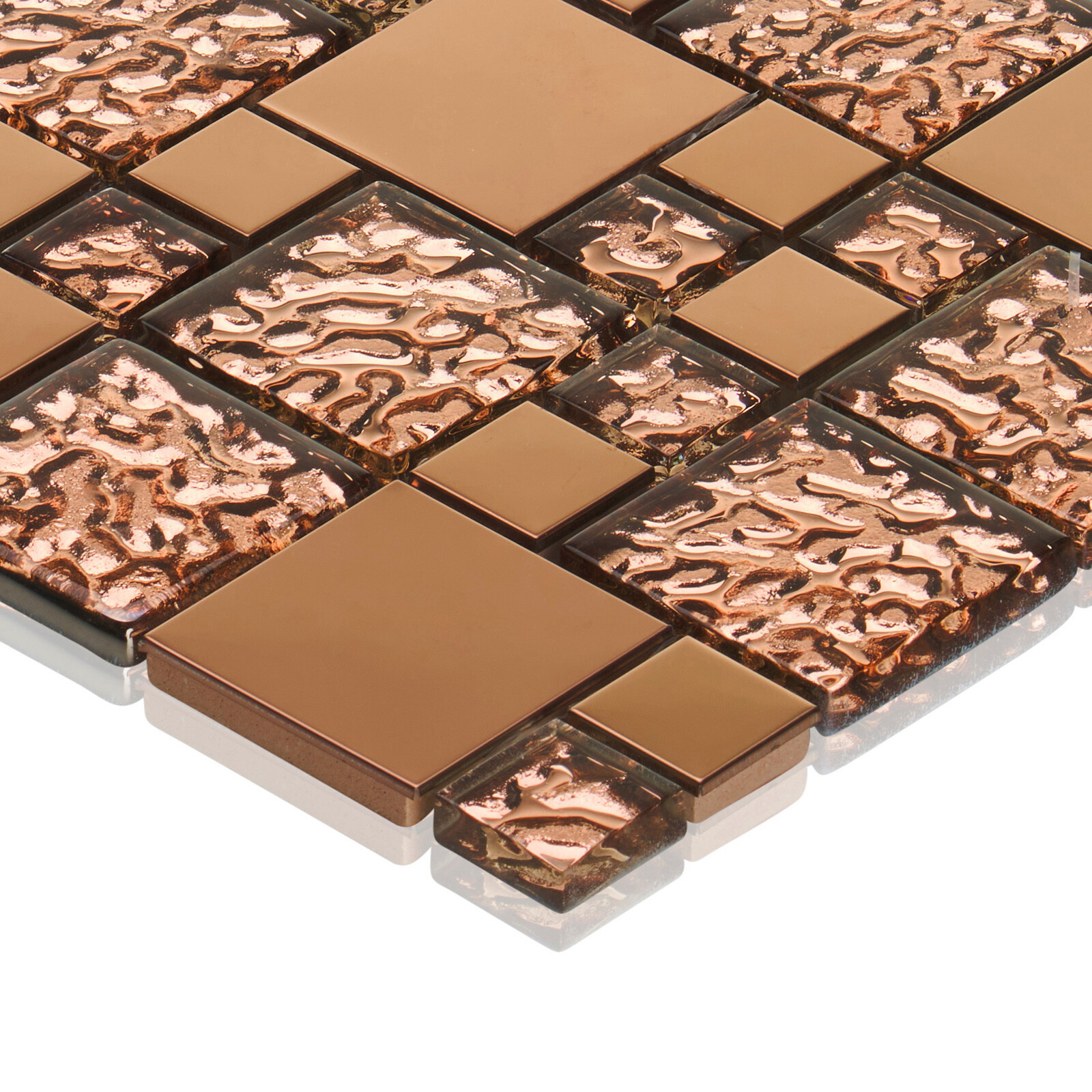 Copper Metal Pattern Textured Glass Mosaic Tile Kitchen Backsplash Wall