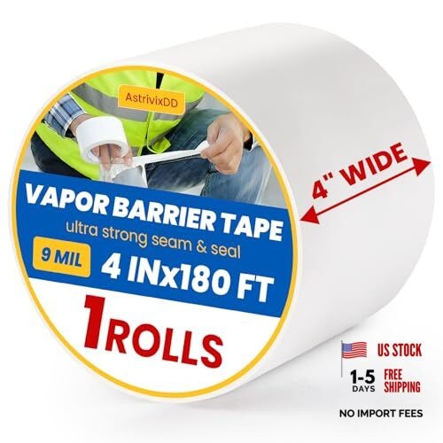 Roll Vapor Barrier Tape, White Moisture Barrier Tape for Crawl Spaces, 1