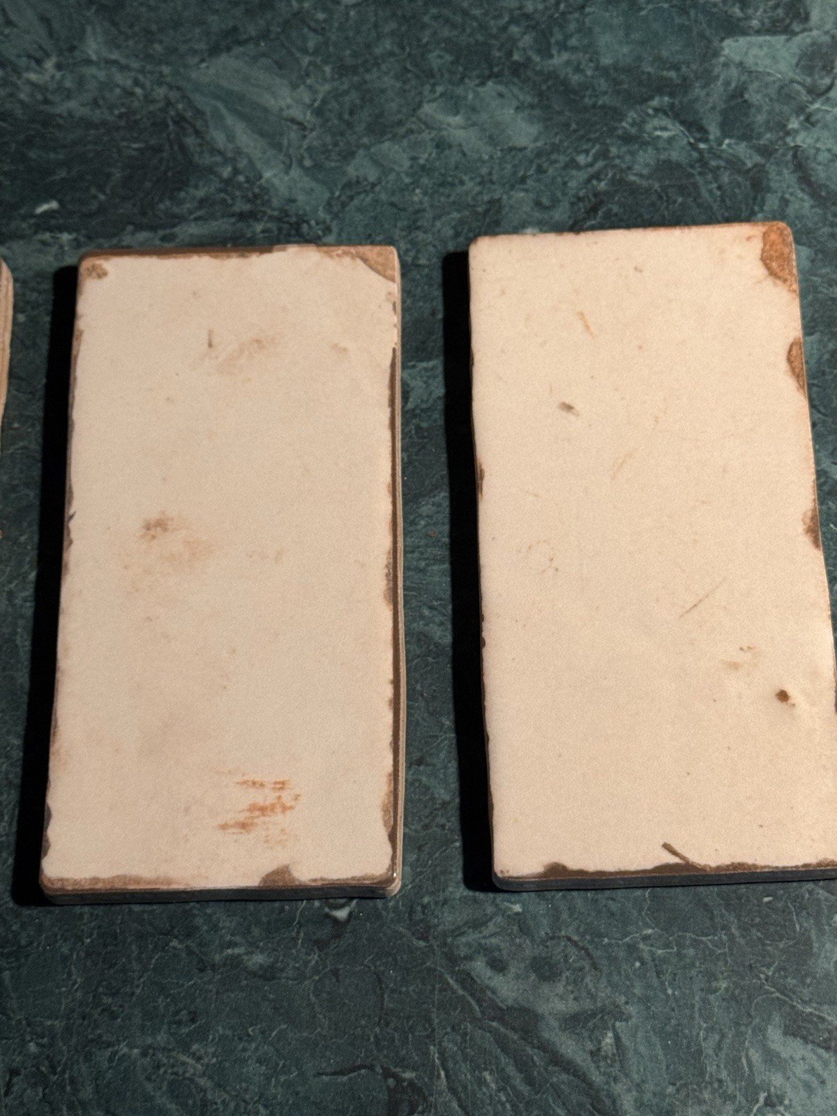 Vintage Flint Faience 3×6 Tiles Mottled White/Tan Architectural Salvage Art Deco