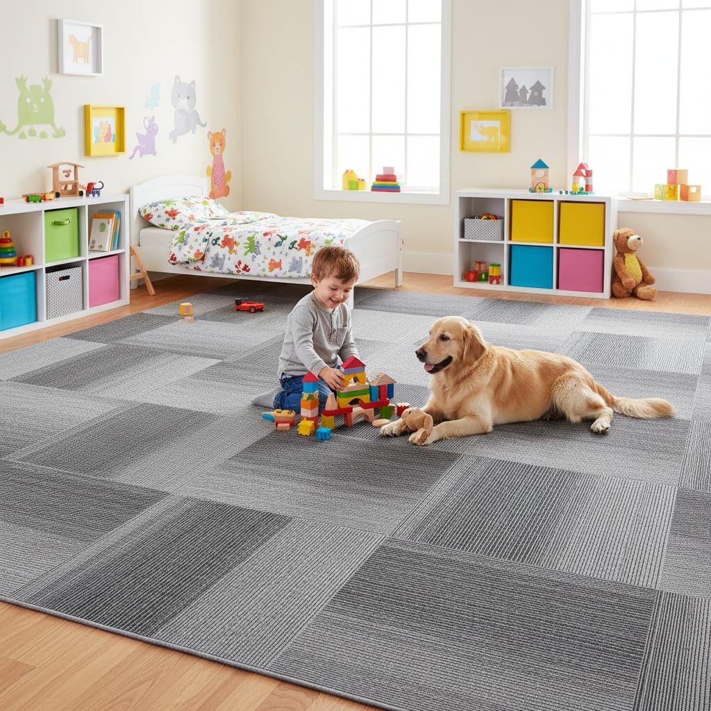 LITA Commercial Carpet Tiles Gradual Gray, 24″ x 24″ Squares, 18 Tiles, 72 sq