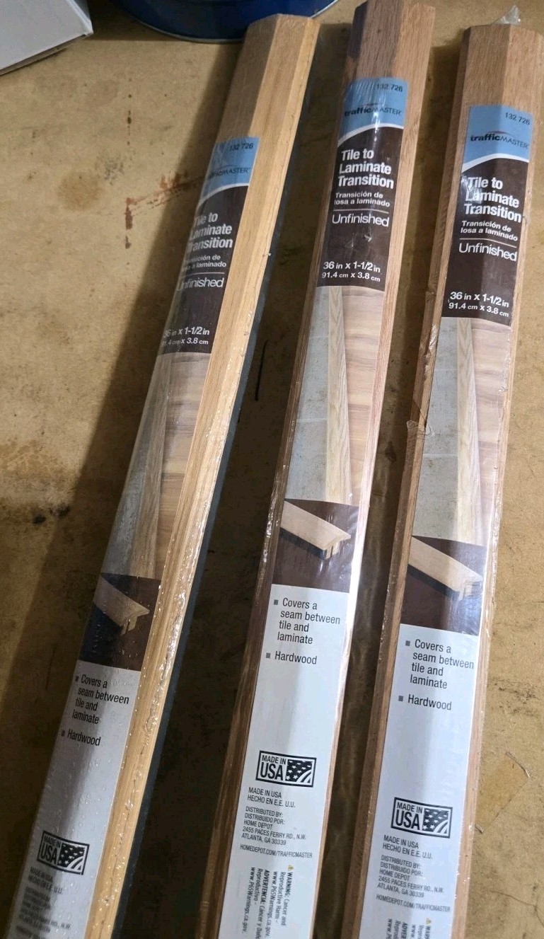 3x Trafficmaster 36″x1 1/2 Tile to Laminate Transition Unfinished 132726