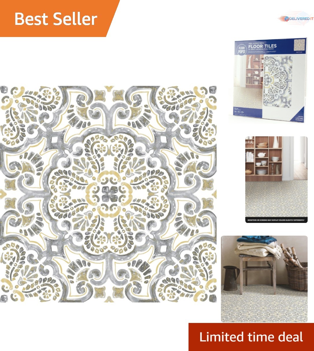 Stylish Antico Peel & Stick 12″ Vinyl Floor Tiles – Easy Installation – 10 Count