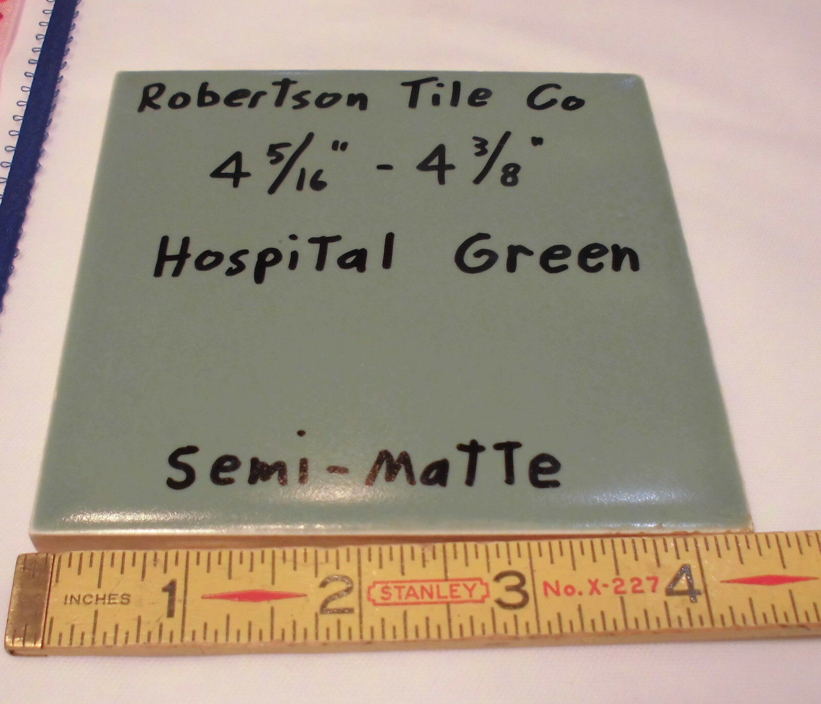 1 pc. Vintage Ceramic Tile *Hospital Green* 4-5/16″- 4-3/8″ by Robertson Co. NOS