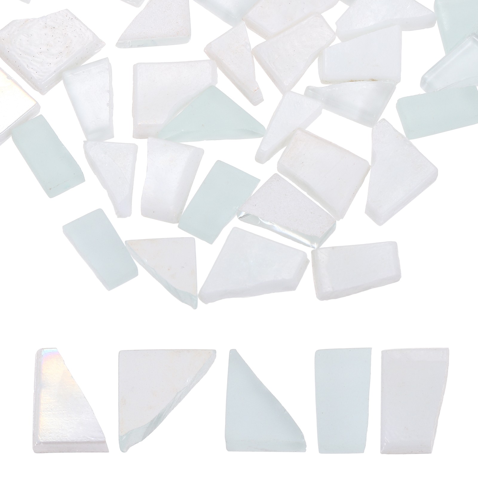Irregular Glass Mosaic Tiles, 100g/0.2LB Stained Glass Sheets, White Series