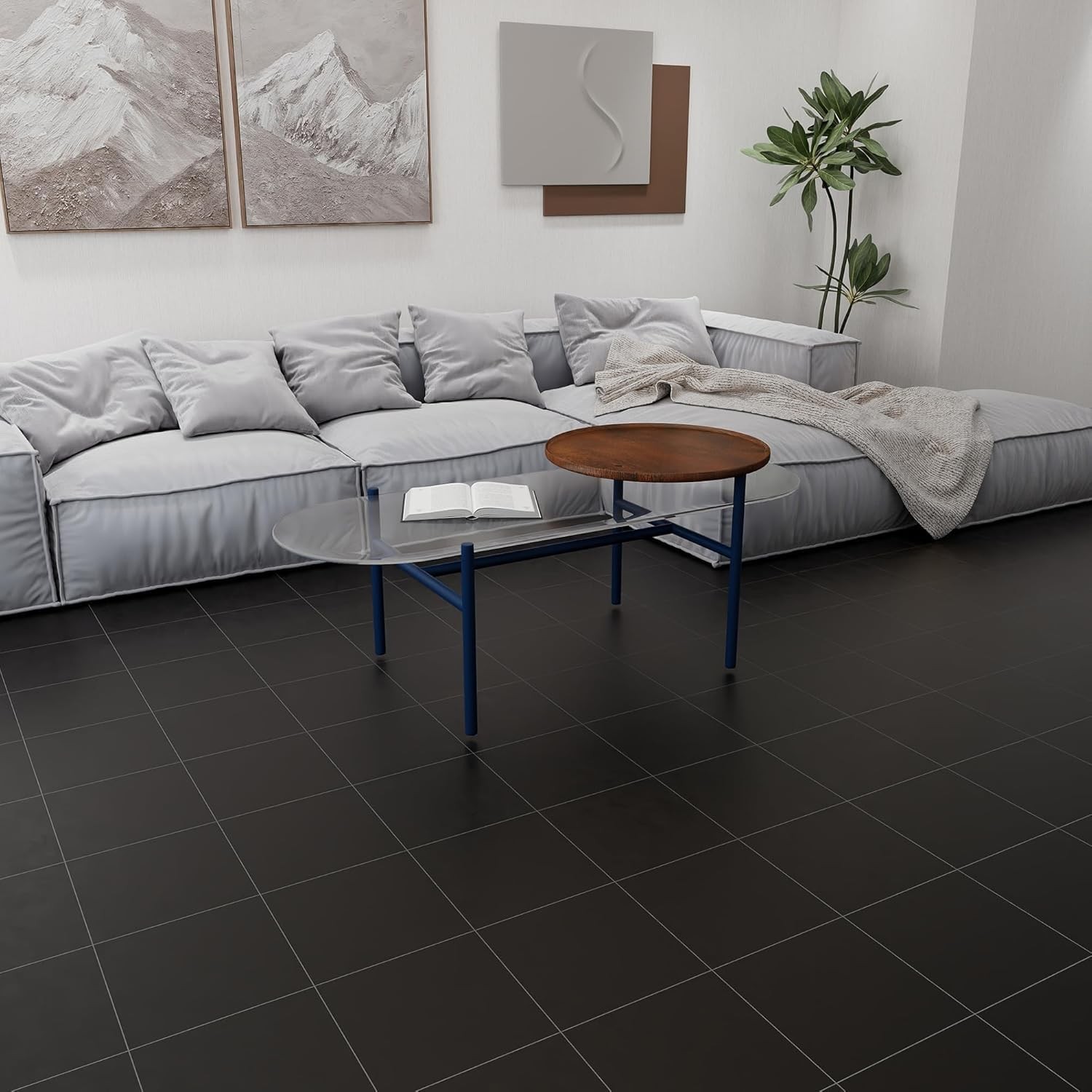 Black Marble Peel and Stick Vinyl Floor Tiles,20 Tiles – 12″ x 12″,Waterfproo…