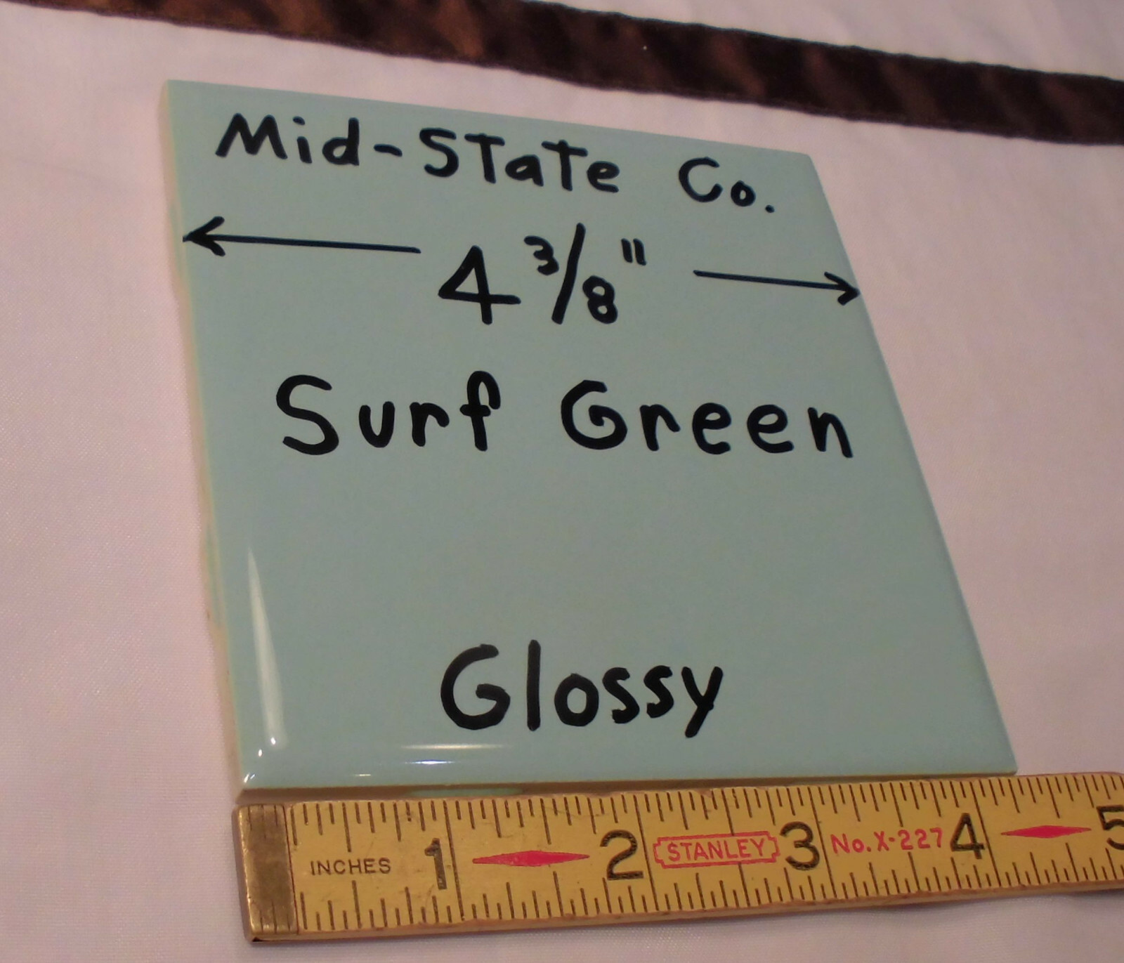 1 pc. Vintage Ceramic Tile *Surf Green* 4-3/8″ by Mid-State Tile Co. (NOS)
