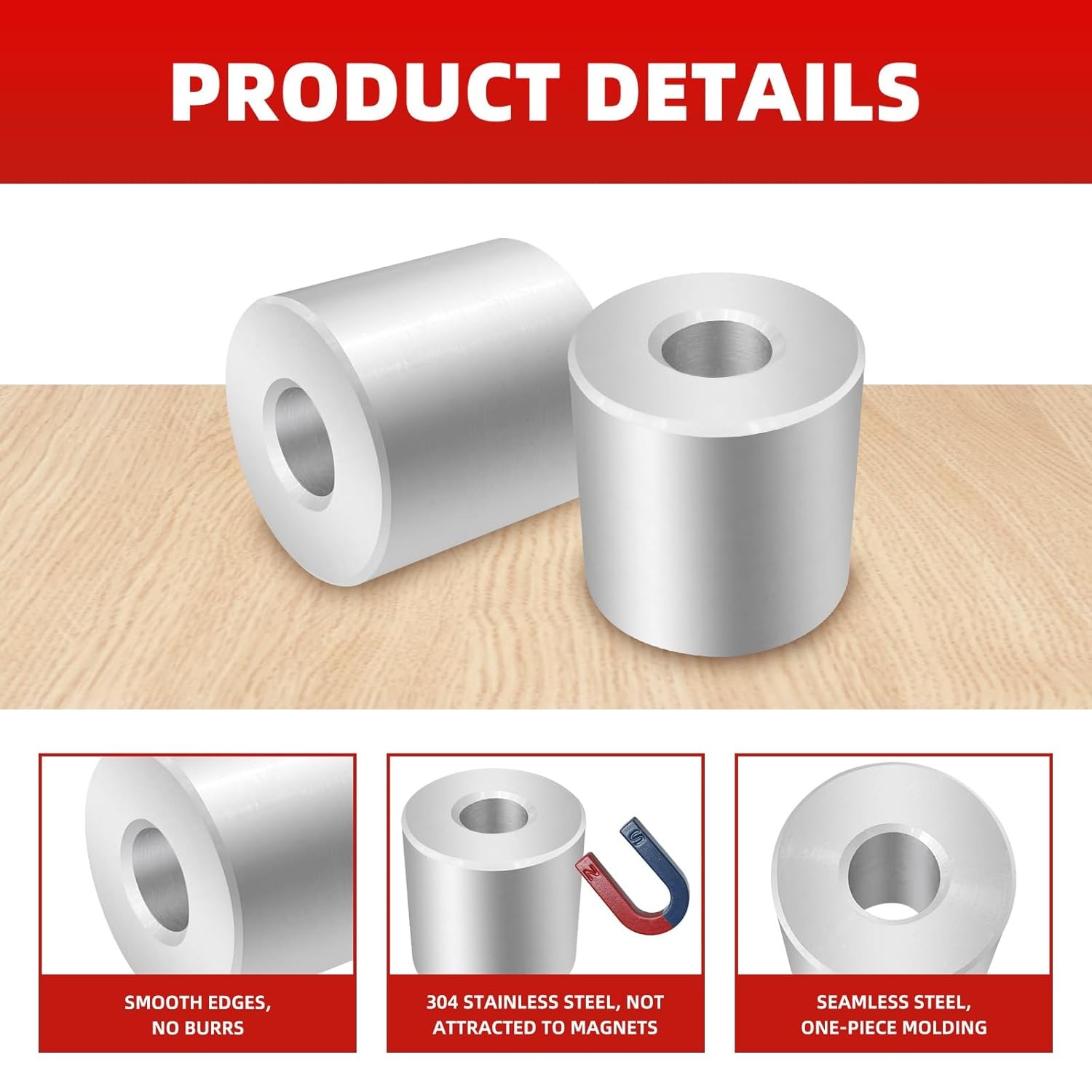 10pcs Stainless Steel Spacer 1/4″ ID x 5/8″ OD x Length, Round Spacers…