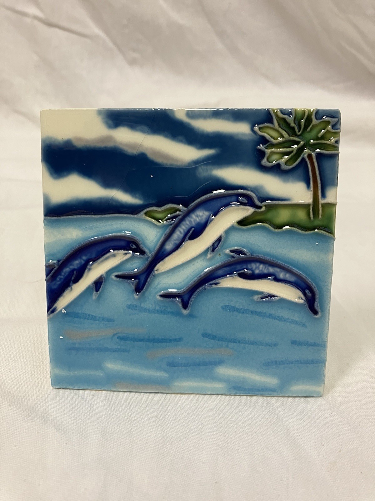 Decorative Ceramic Art Tile 4×4 Backsplash Gift With Stand Jaco Dolphins 33131