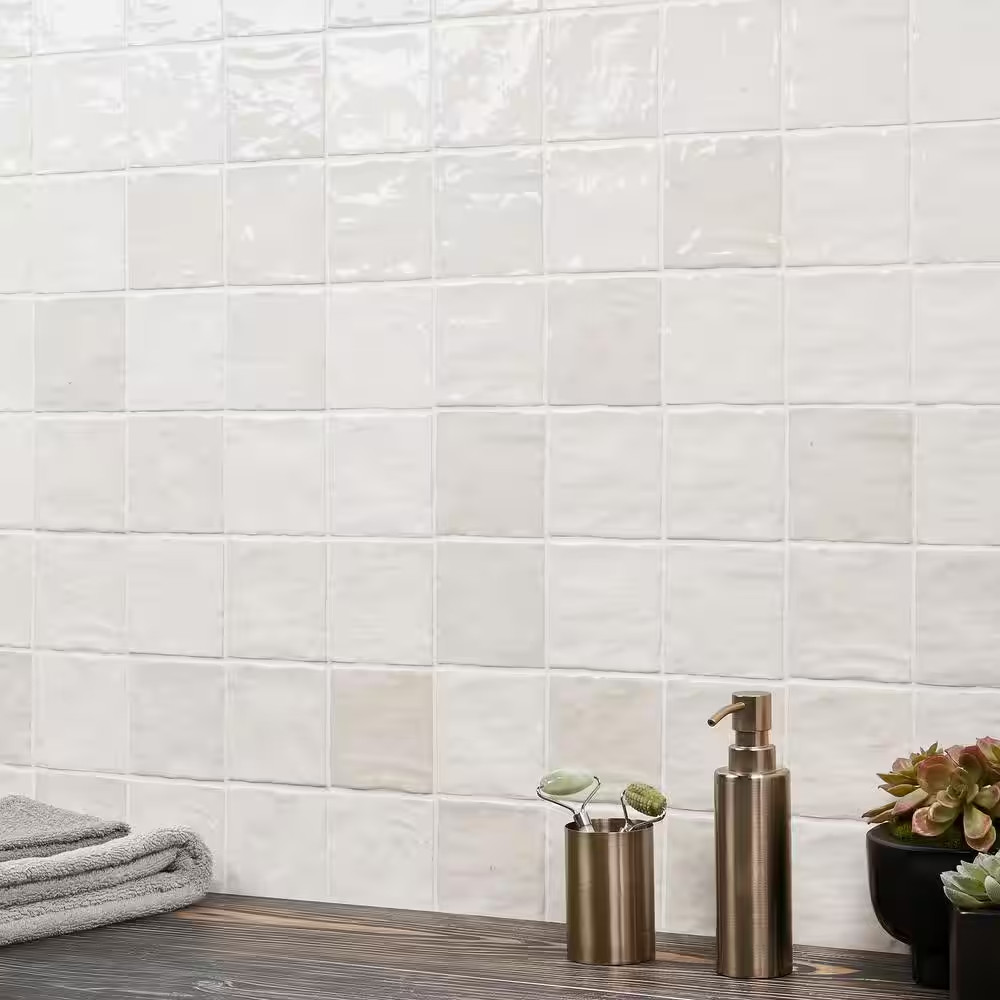 Kingston White 4 In. X 4 In. Glazed Ceramic Wall Tile (5.38 Sq. Ft./Case)