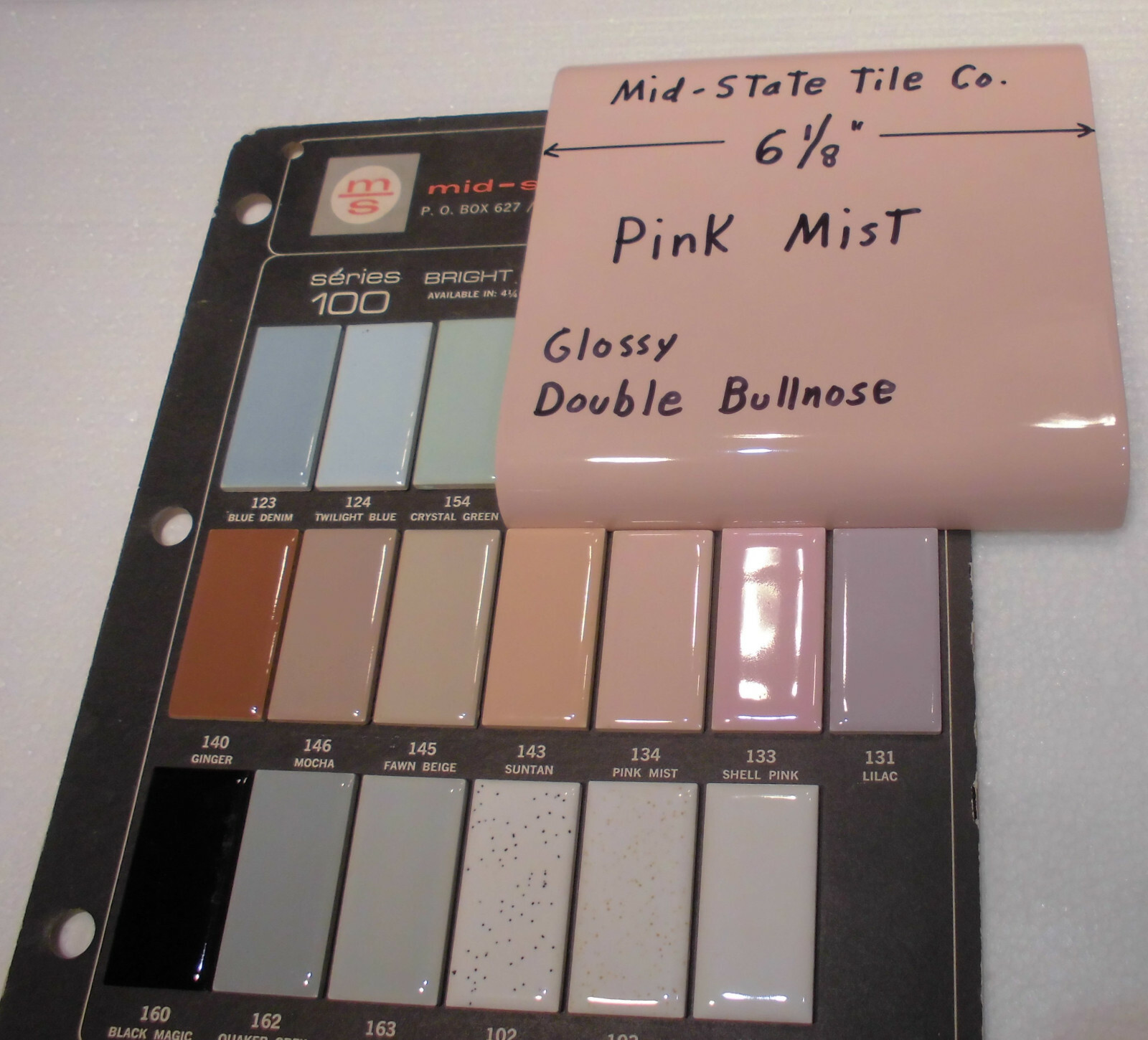 1 pc. Pink Mist 6″ x 6″ Double Radius Bullnose Glossy Ceramic Tile: Mudd Caps
