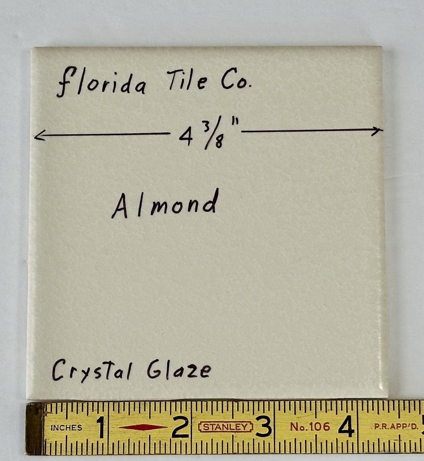 1 pc. *Almond Color* Crystal Glazed Ceramic Tile 4-3/8″ by Florida Co. New