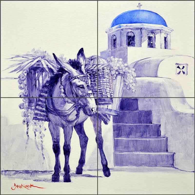 Mediterranean Tile Backsplash Ceramic Mural Senkarik Donkey Bray Art MSA198