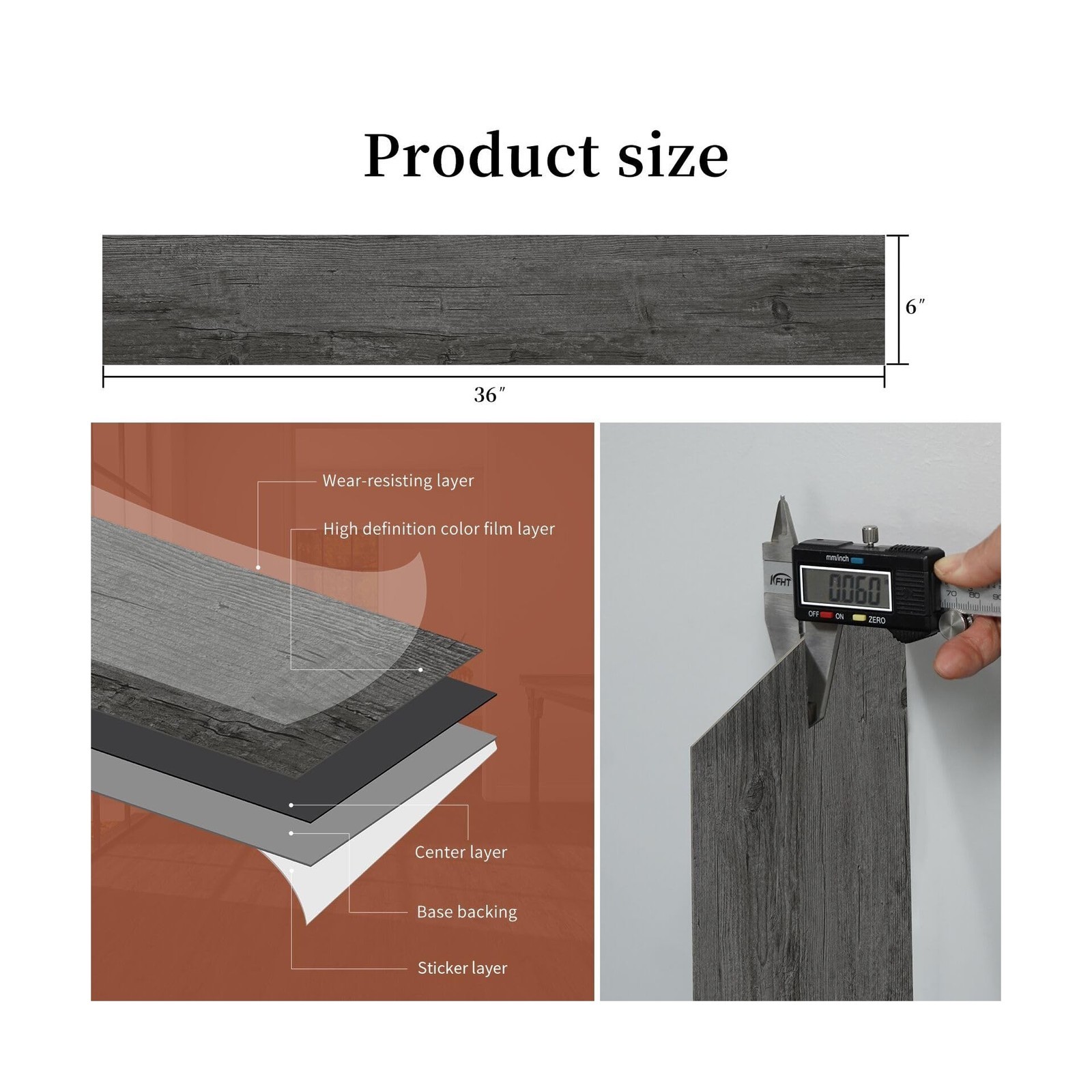 Peel and Stick Floor Tile, 36 Pc Waterproof Heavy Duty Wood Grain Tiles, 36″x 6″