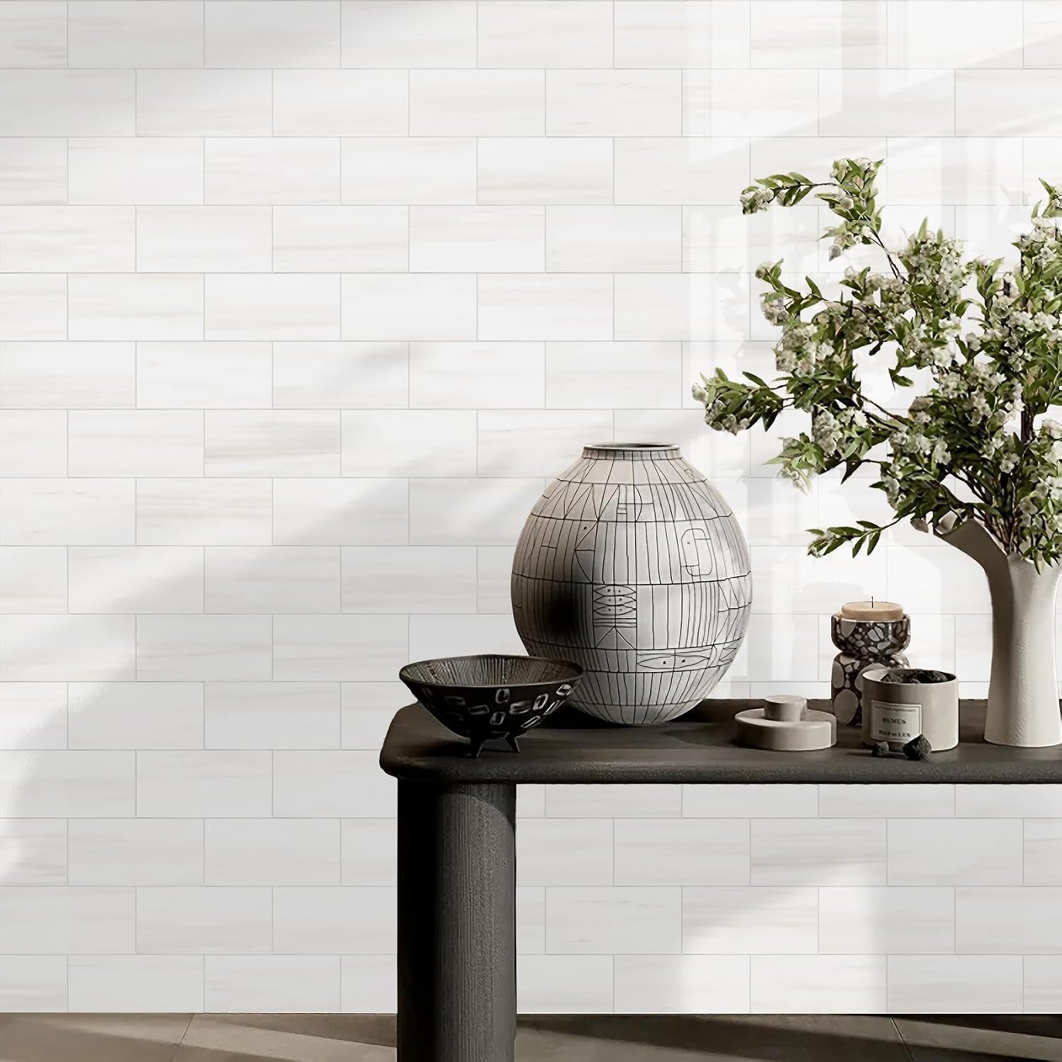 Geometric 3”x6” PVC Peel and Stick Tile – 100 Pieces for Easy DIY Backsplash