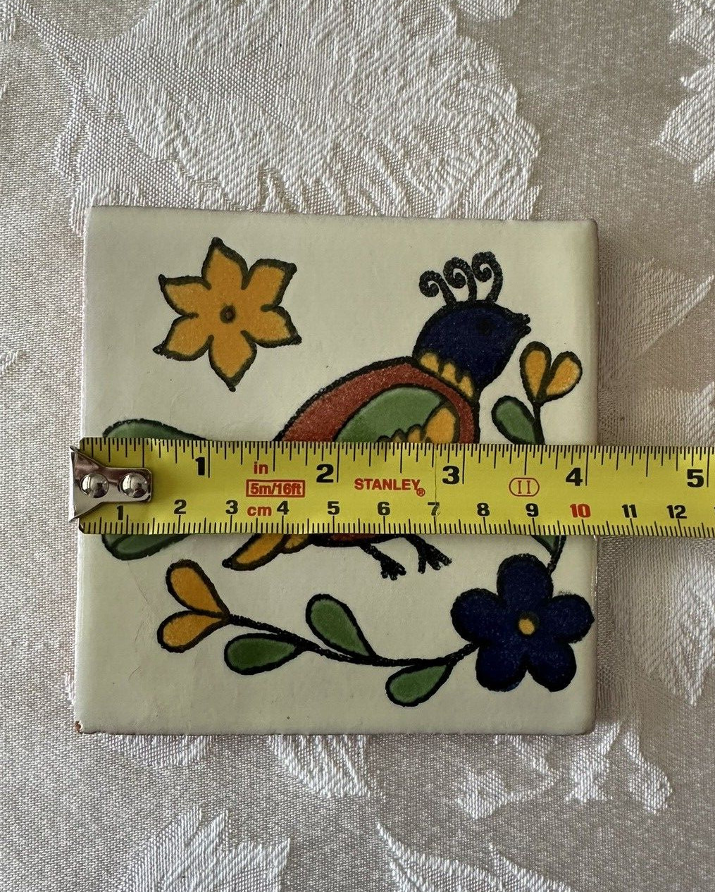 Mexican Red Clay Tile Folk Art Bird Handmade Talavera Backsplash Hand painted 4″