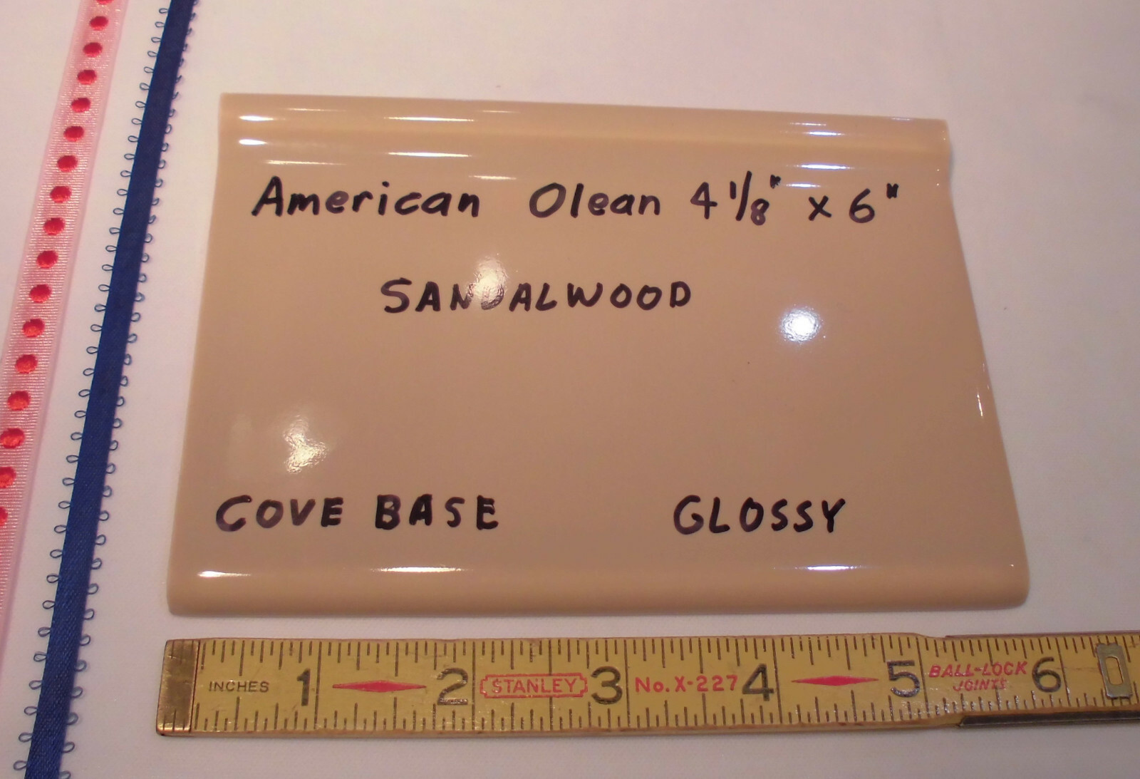 1 pc. *Sandalwood-Brown* Bullnose Top; base/cove Ceramic Tile: 4-1/8″ X 6″ NOS