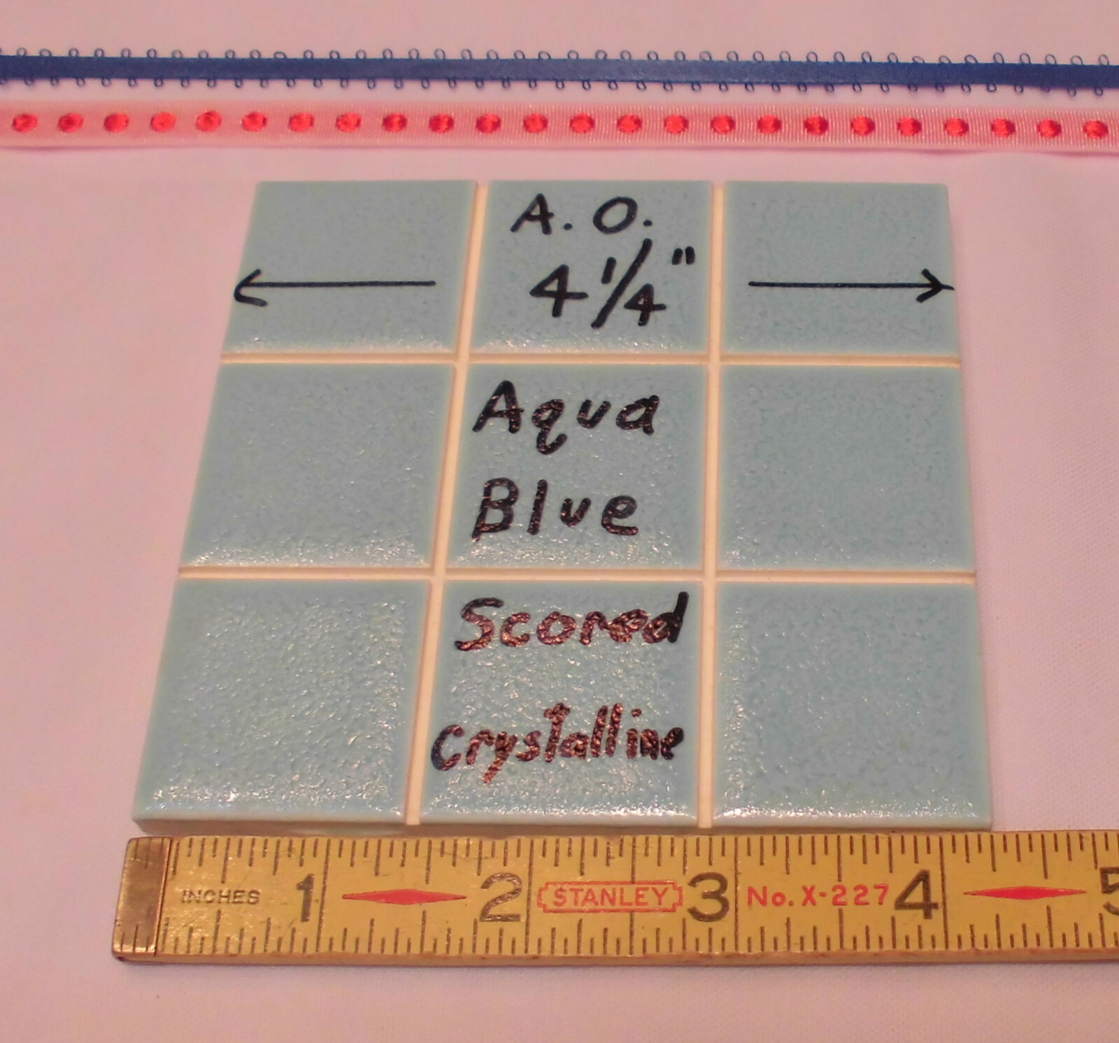 1 pc. *Aqua Blue* 4-1/4″ Scored Glossy Ceramic Tile by American Olean, NOS