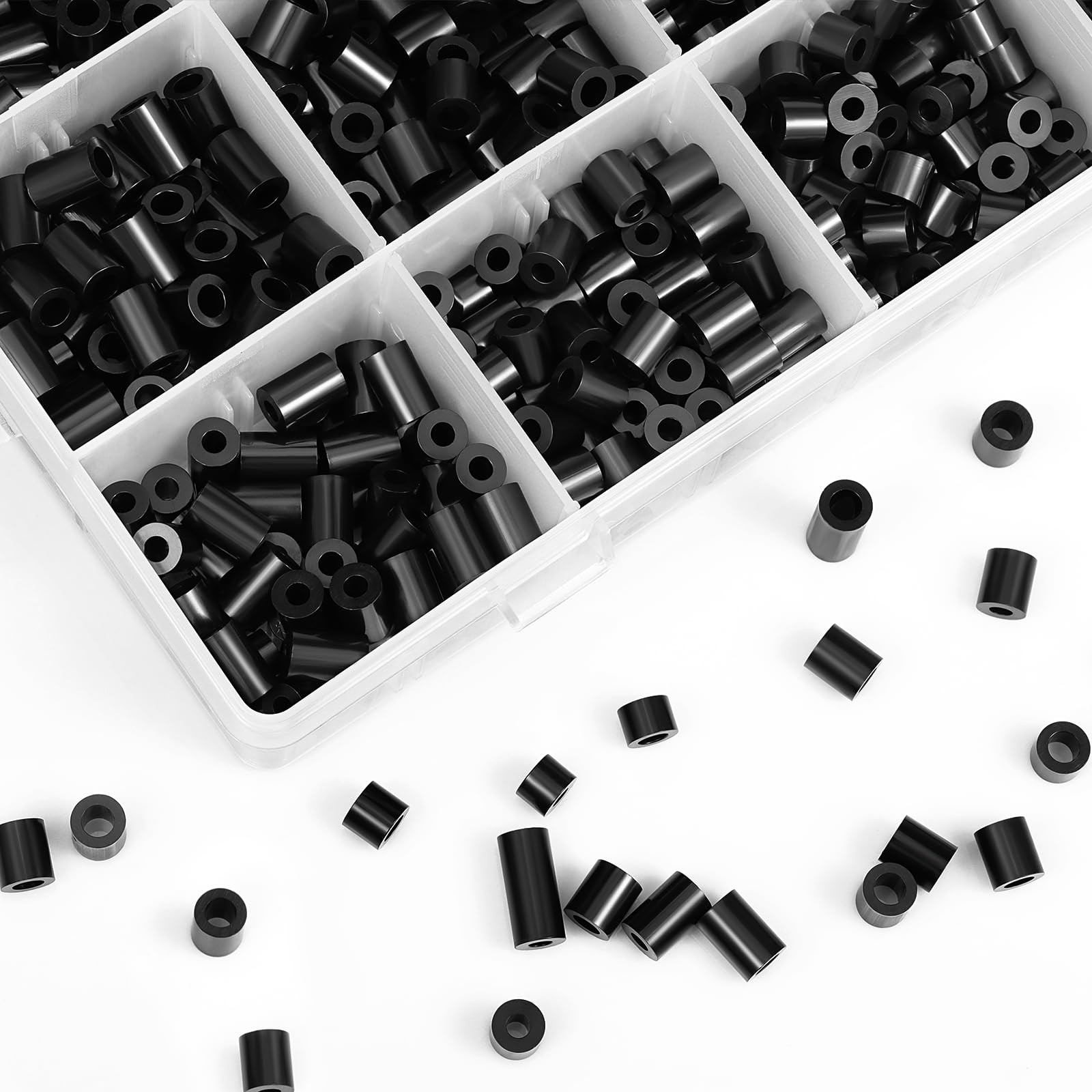 1000 Pcs Black Nylon Round Spacers for M3 M4 Screws, Electrical M3+M4, black