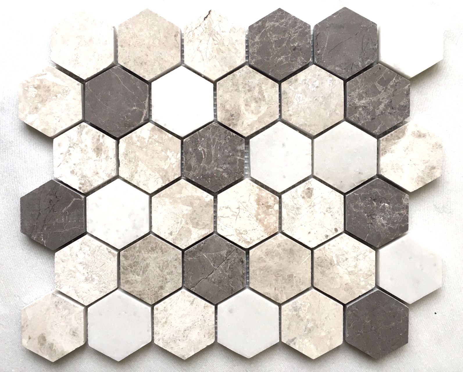 Carrara Gray Mix 2″ Hexagon Marble Mosaic Wall and Floor Tile Geometric Kitchen