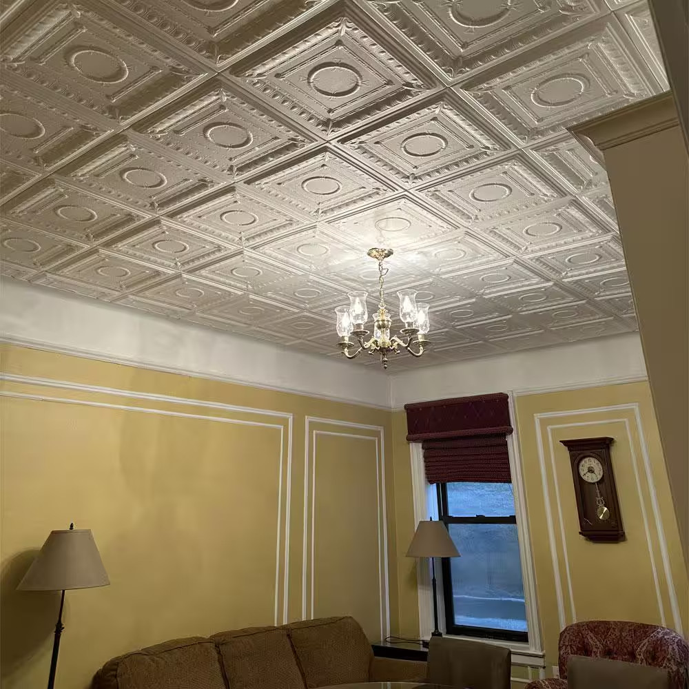 Romanesque 1.6 Ft. X 1.6 Ft. Glue up Foam Ceiling Tile in Plain White (21.6 Sq.