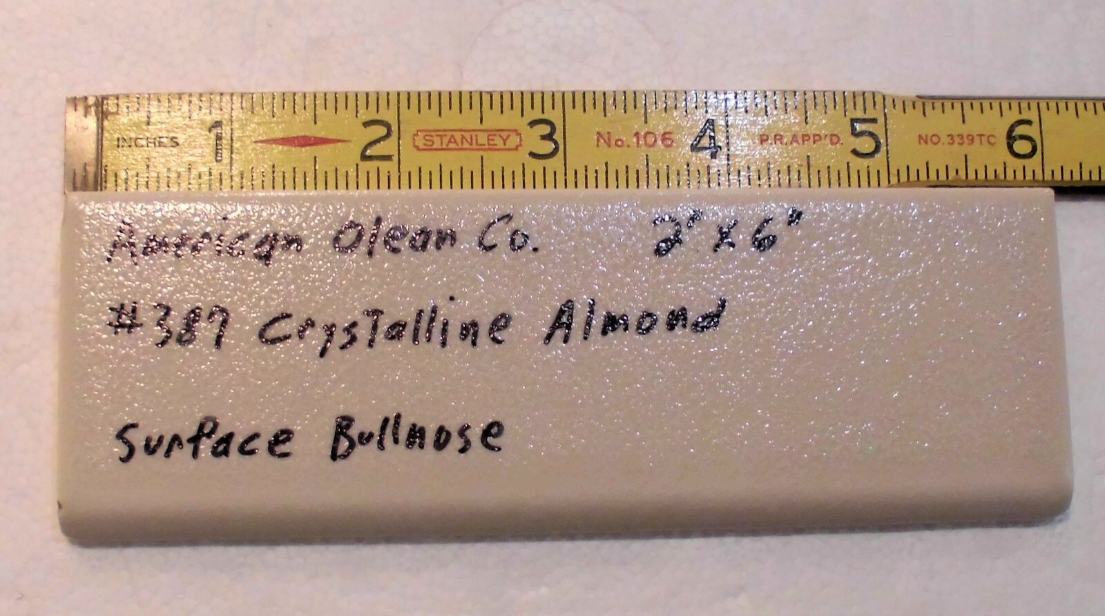 1 pc. Ceramic Bullnose Tile 2” X 6” #387 Crystalline Almond by American Olean