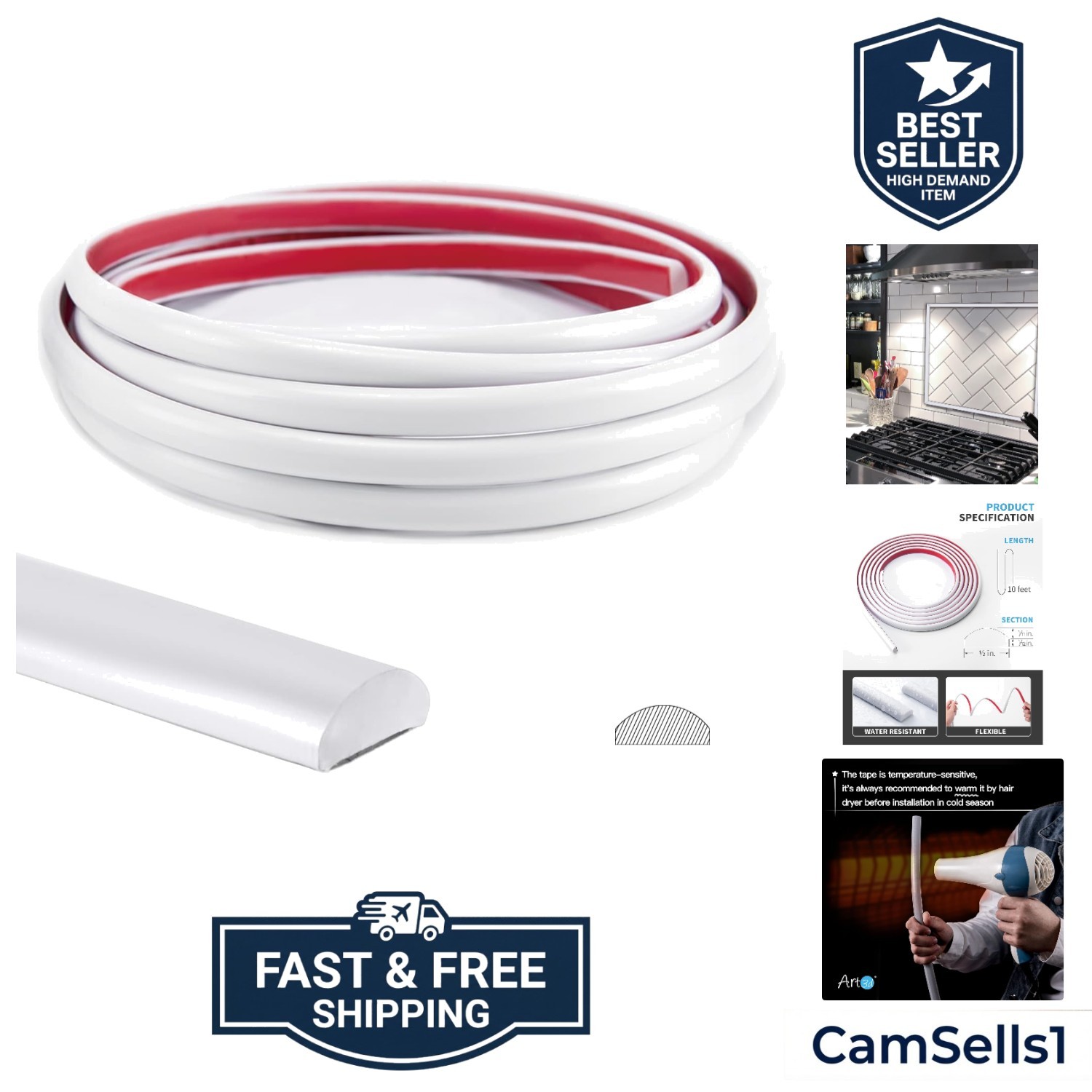 10 Ft Peel and Stick Trim for Backsplash Tile Edge, Self-Adhesive Liner for C…