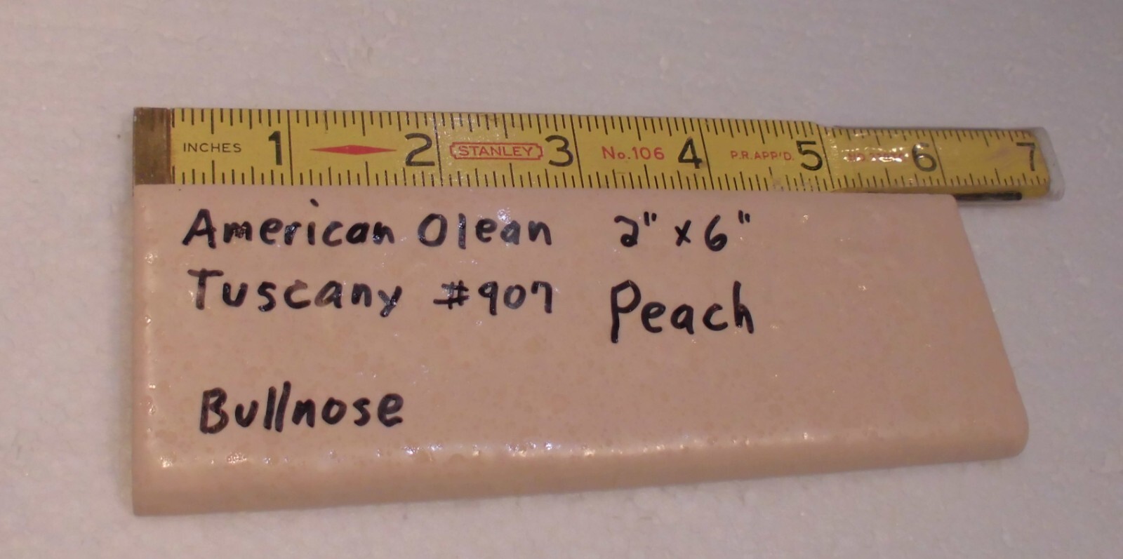 1 pc. Ceramic Bullnose Tile: 2” X 6″ Tuscany Peach #907 by American Olean: NEW