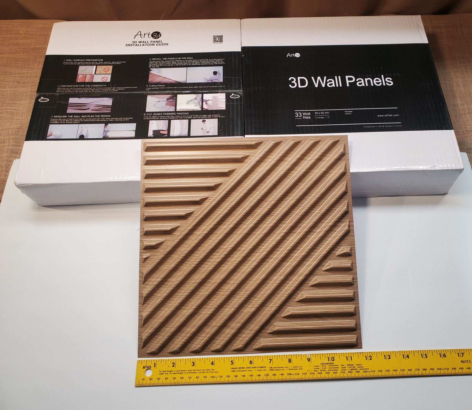 2 Box Art 3D 12″X12″ Plastic Textured Wall Panels Walnut A10341WL