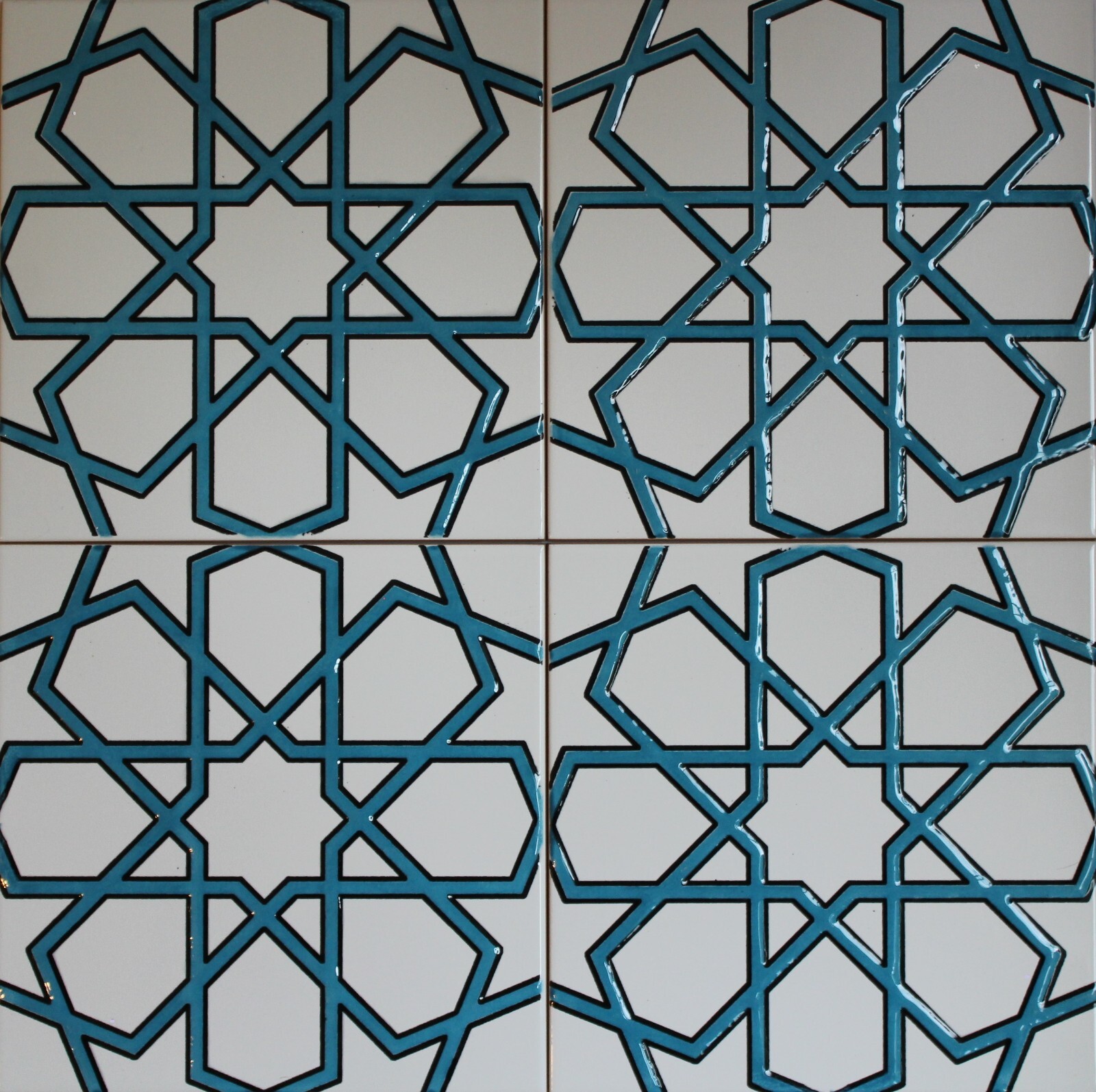 16″x16″ (40cmx40cm) Iznik Raised Blue & White Geometric Pattern Ceramic Tile