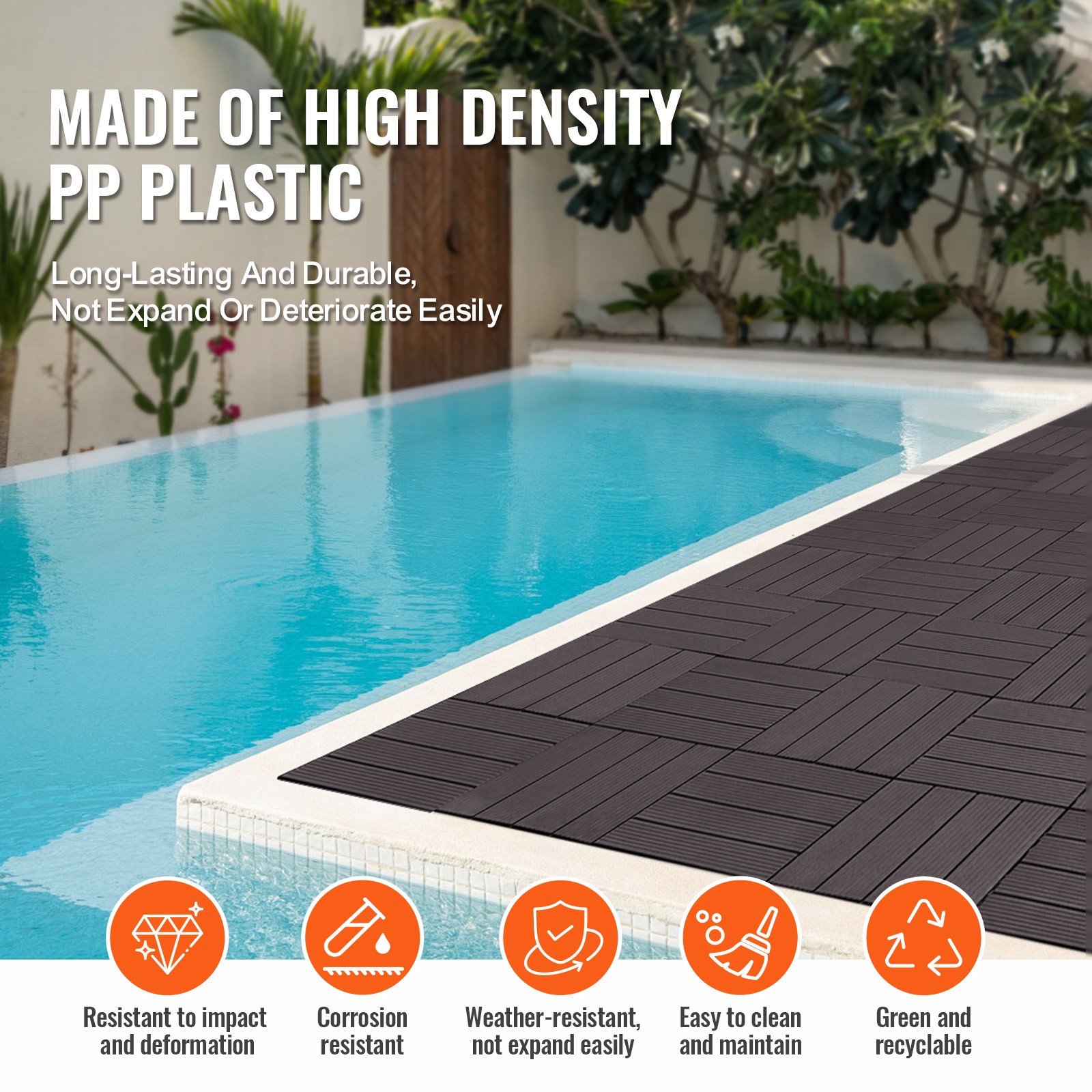 Interlocking Deck Tiles 10 Pack 12″x12″ Waterproof 10sq.ft Patio Dark Brown