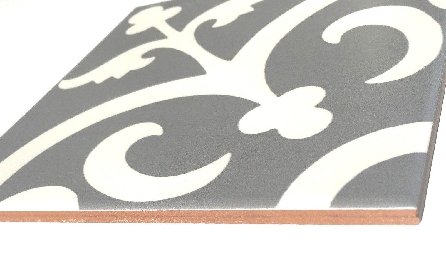 Flora Encaustic Soft Gray White 8×8 Satin Glaze Ceramic Floor Tile (BOX OF 8)