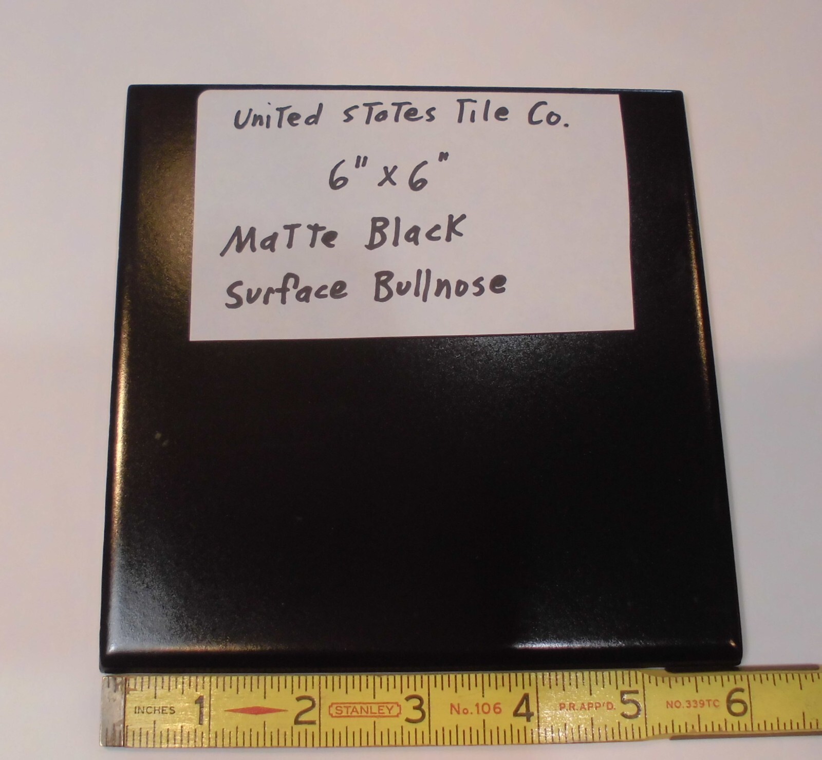 1 pc. *Matte Black* 6″ X 6″ Ceramic Bullnose: United States Tile Co. NEW