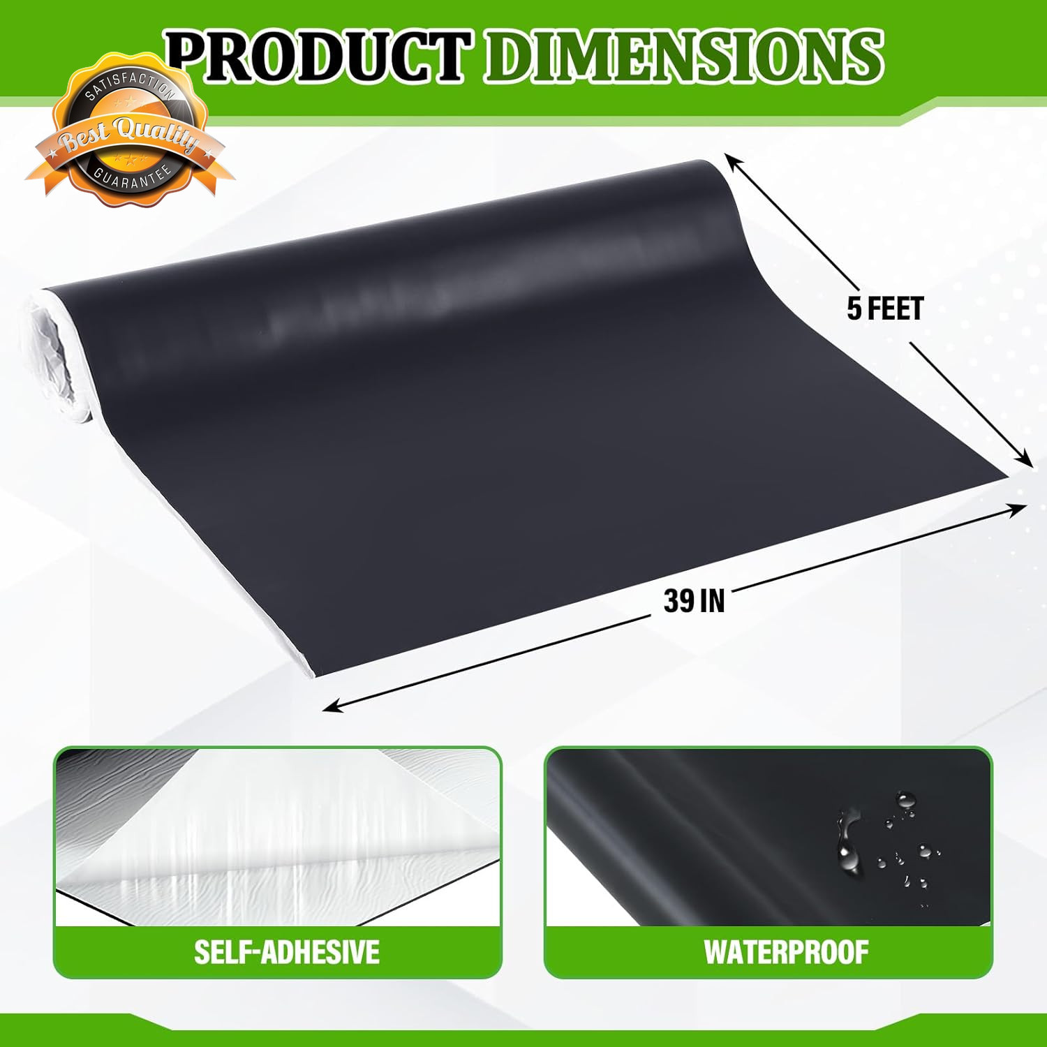 1 Roll Epdm Rubber Roofing Membrane 39″ X 5Ft, Self-Adhesive Waterproof Underlay