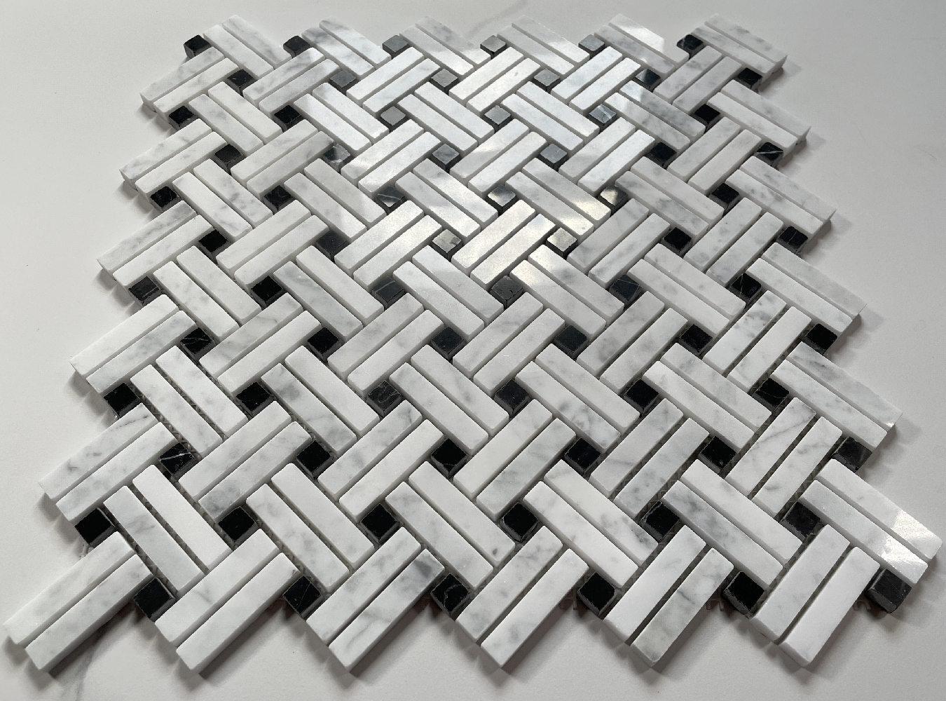 C691XP Carrara White Diagonal Basket Weave Stanza Marble Mosaic Tile Polished