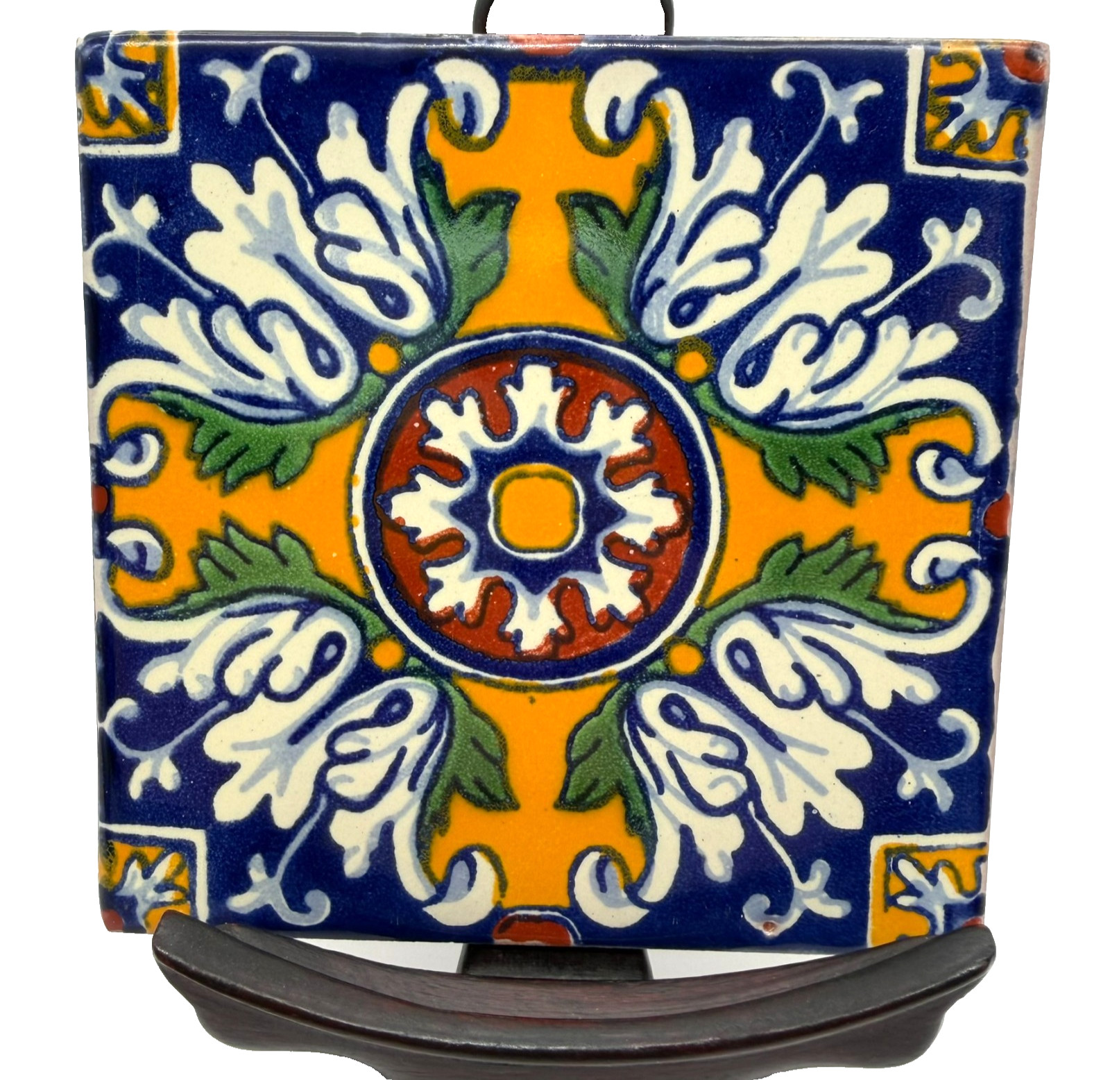 Hand Painted Talavera Mexican Ceramic Tiles Set of 5 TalaMex Aldeno 4″ x 4″