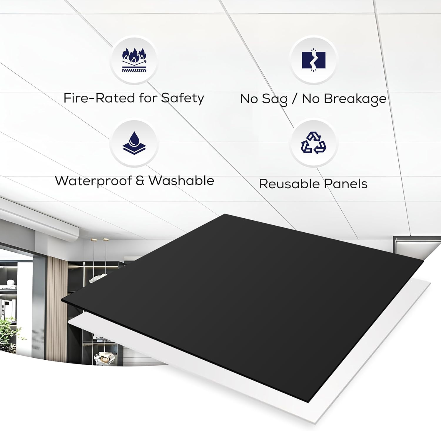 6-Pack 2×2 Ft Aluminum Drop Ceiling Tiles – Reversible Black & White