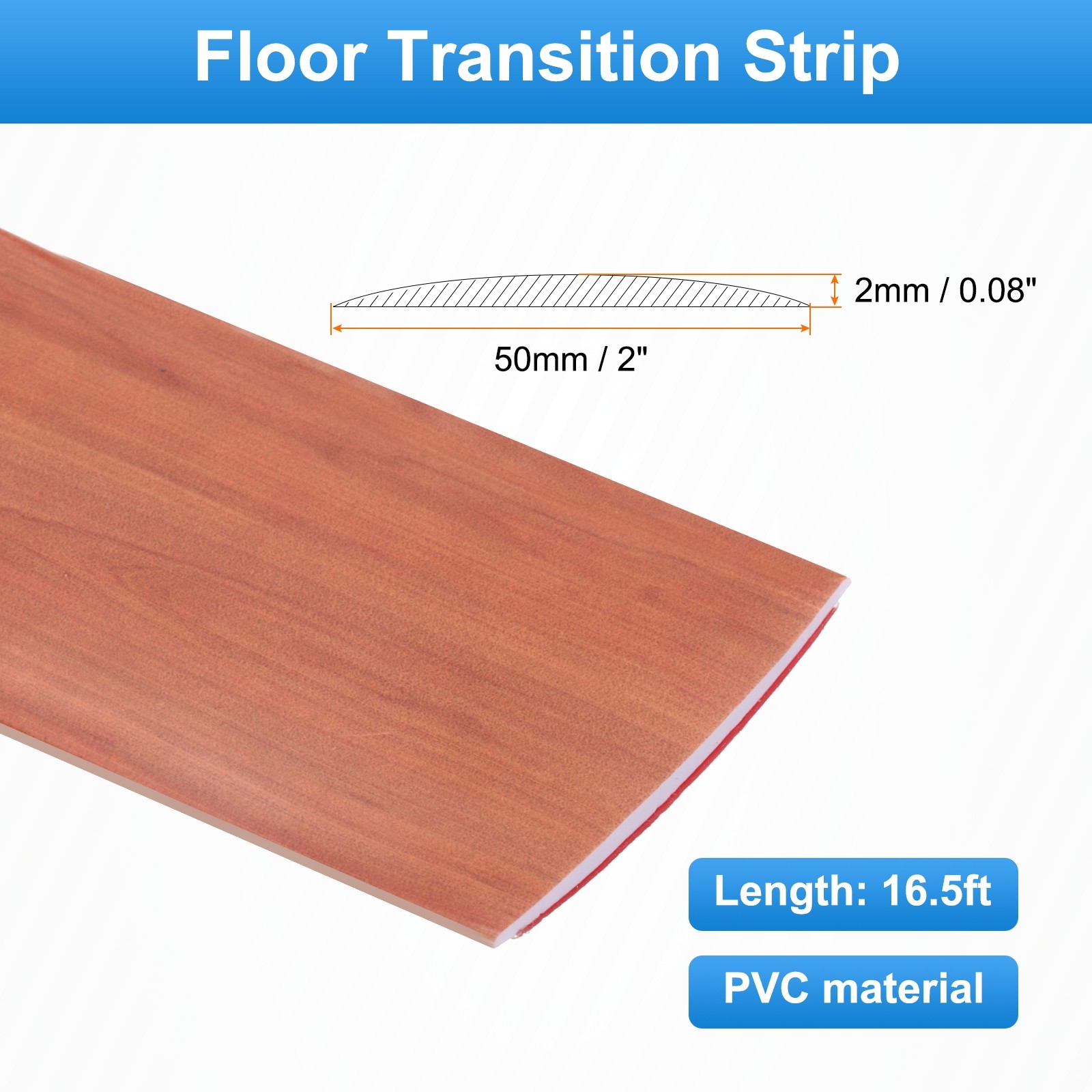 Floor Transition Strip 2″ 16.5ft Self-Adhesive Divider Strip Brown Wood Grain
