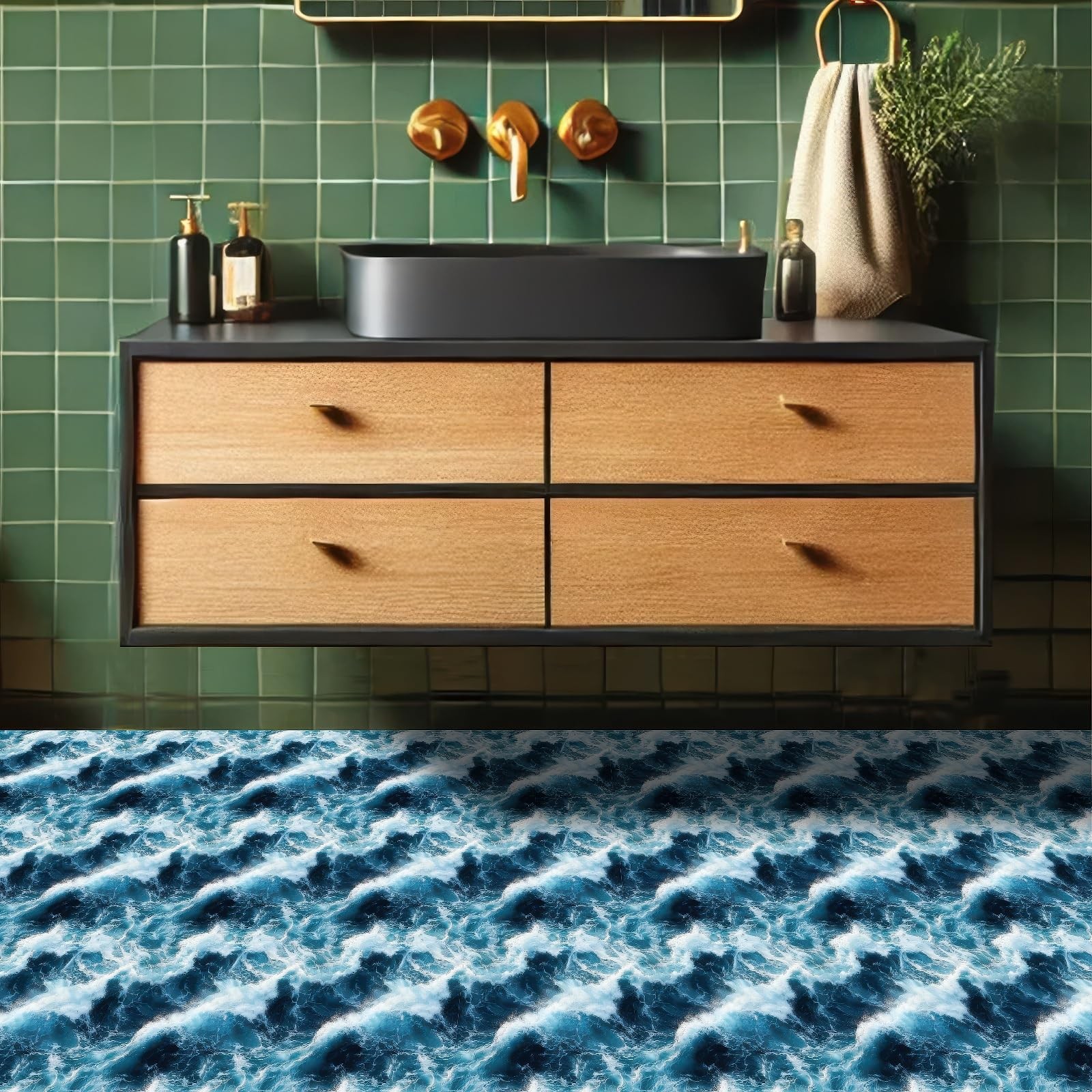 10PCS 12×12 Inch Ocean Wave Look Peel and Stick Floor Tiles PVC Flat Self Adh…