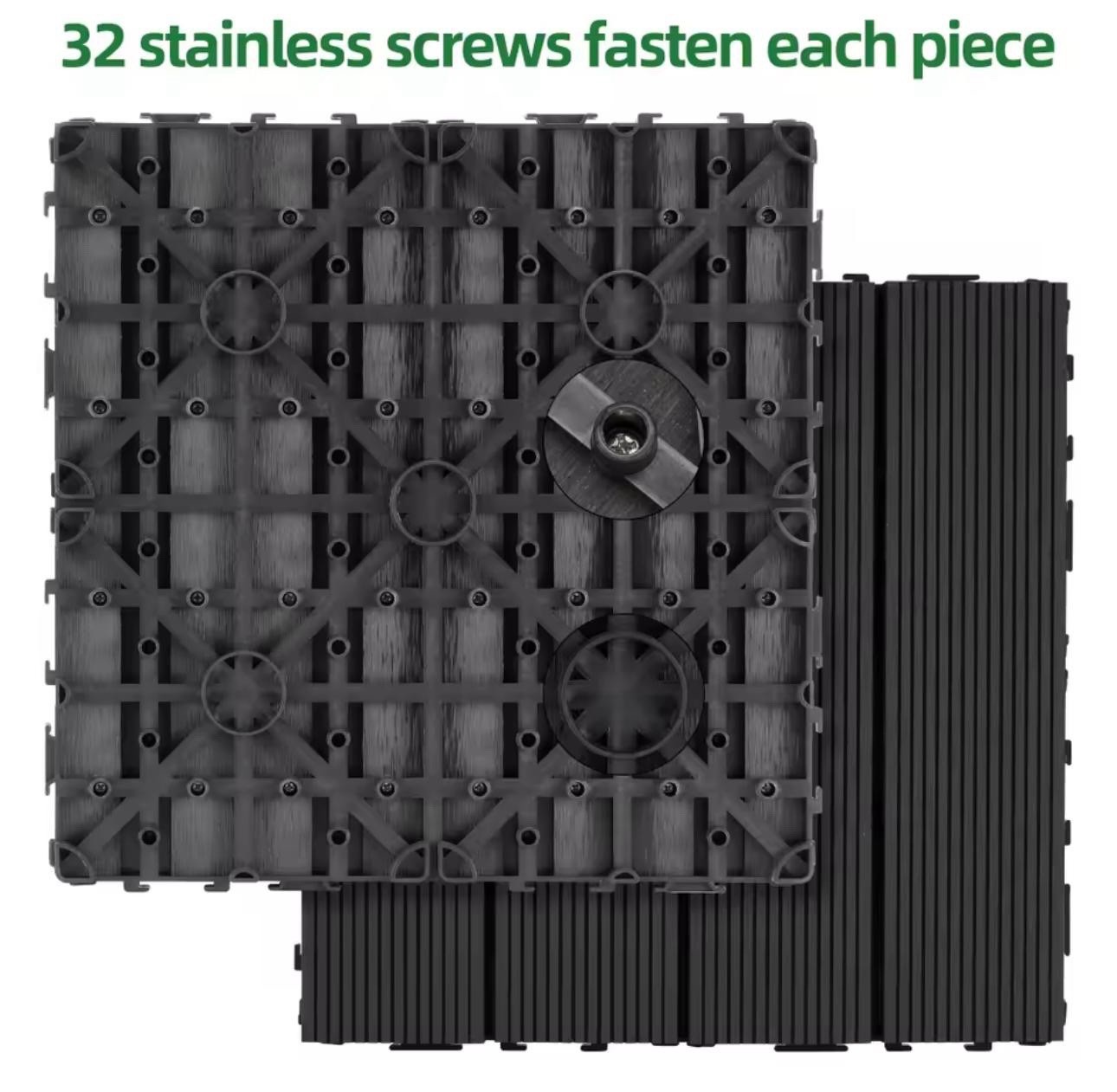 Sturdy Interlocking Acacia Wood Deck Tiles Non-Slip Outdoor Flooring Easy DIY US