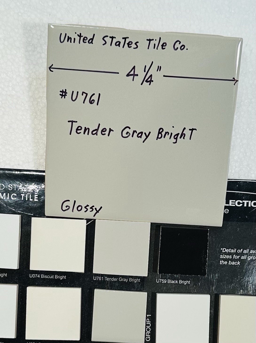 1 pc. Tender Gray: 4-1/4″ Glossy Ceramic Tile by United States Tile Co. #U-761