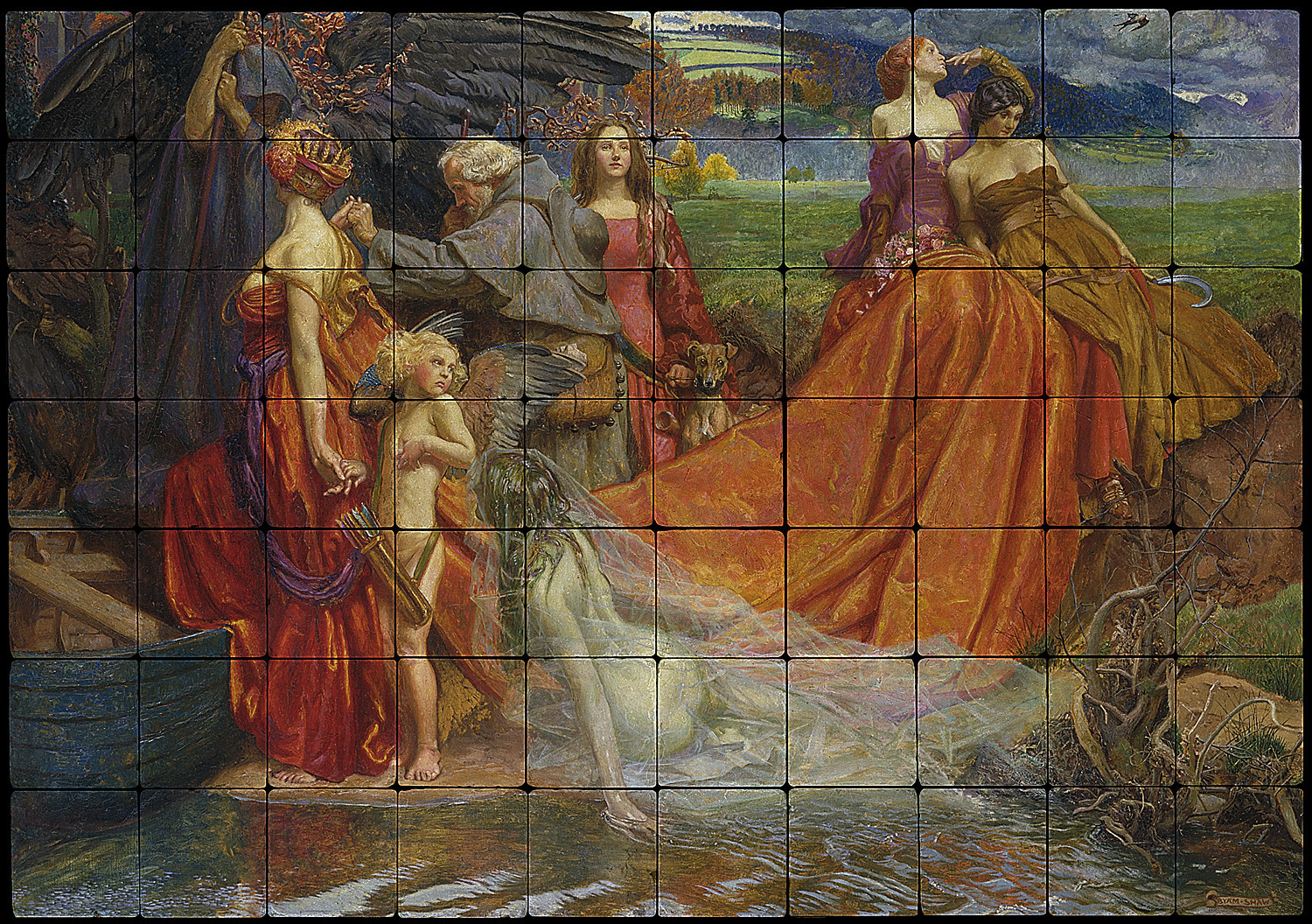 40×28 Now is Pilgrim Fair Autumn’s Charge, Religious Tumbled Marble Tiles