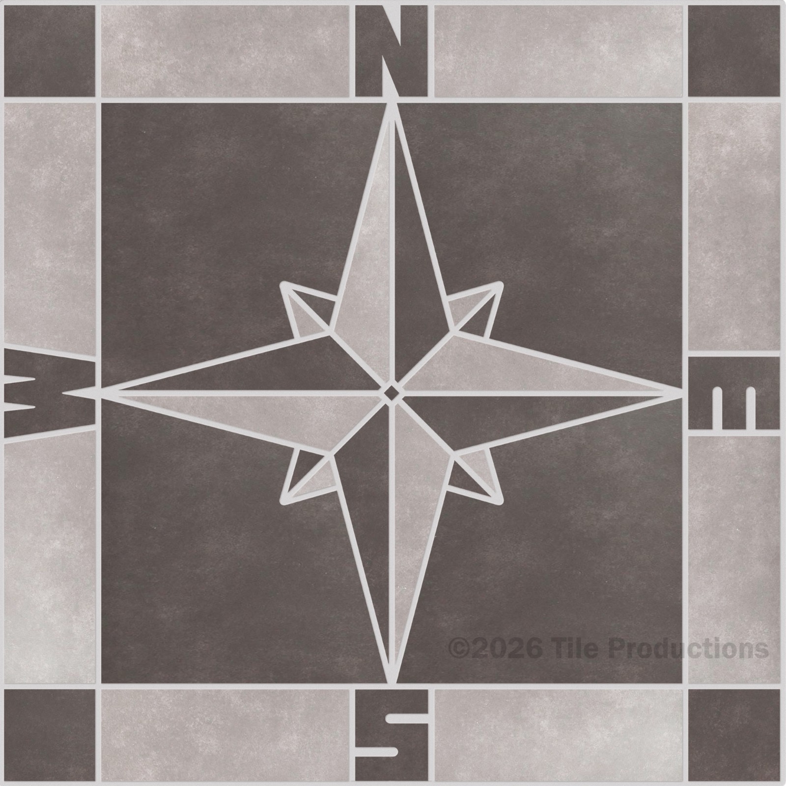 Platinum Gray Porcelain Tile Square Harmony Compass Mosaic Medallion -Many Sizes