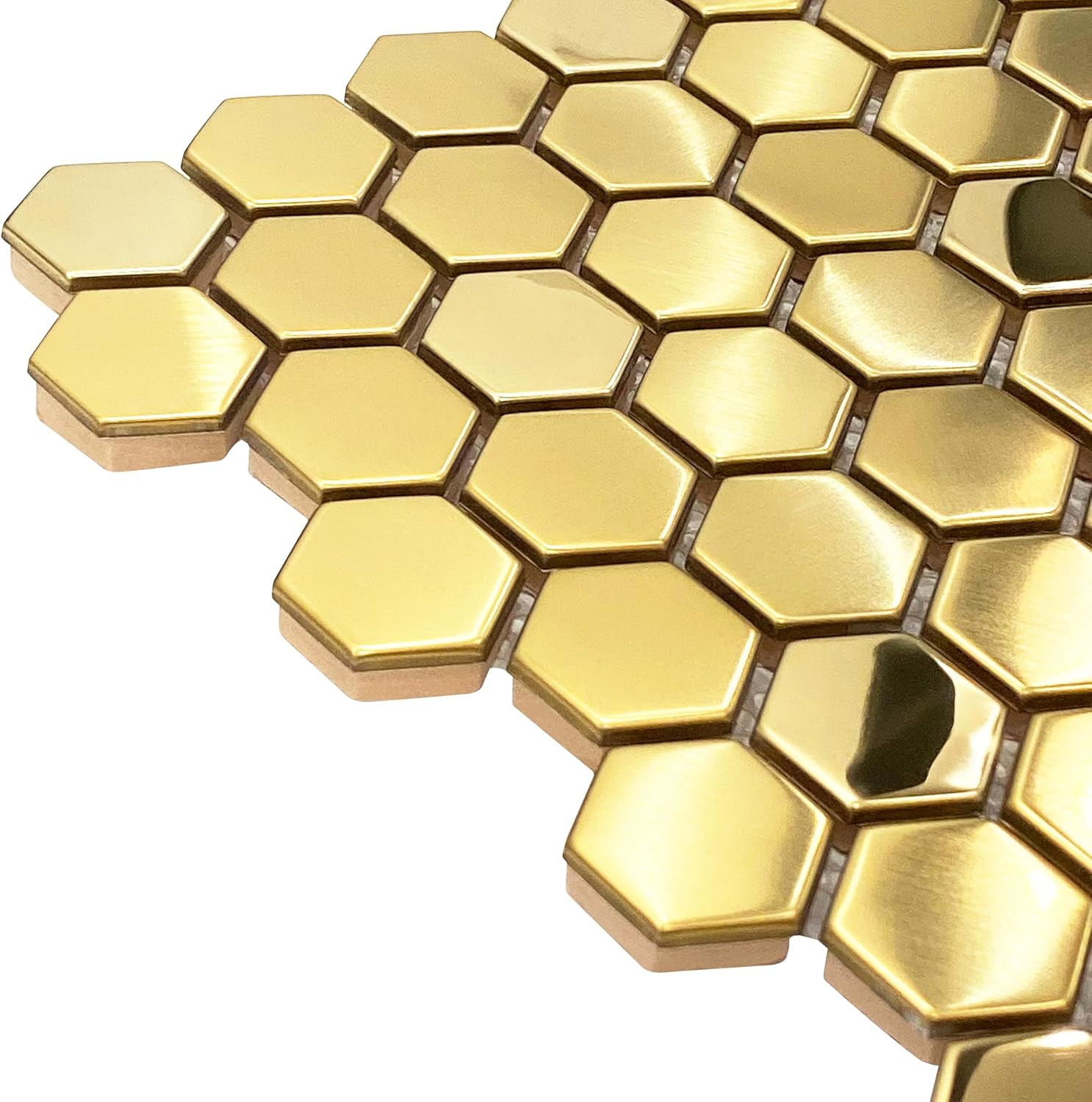 Hexagon Gold Backsplash Tiles Metal Mosaic Tile Stainless Steel Brushed/Shiny Ki