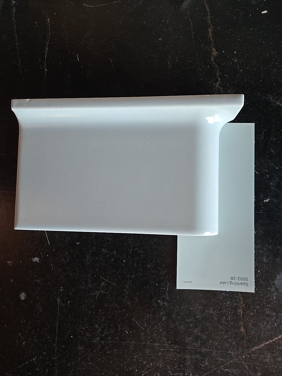 Vintage 6″ X 3 3/4″ Cove Base Left Corner Matte Blue Tile NOS